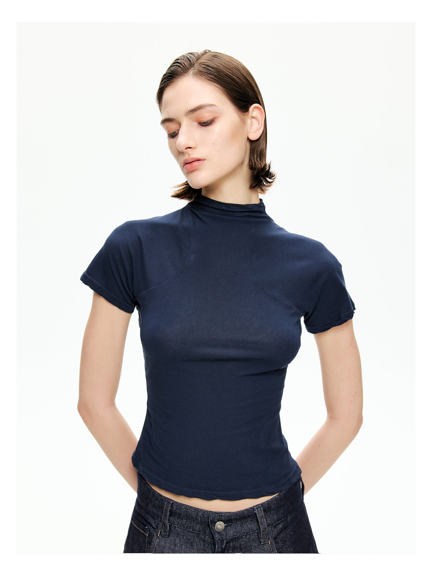 Cotton Mock Neck Raglan Tee