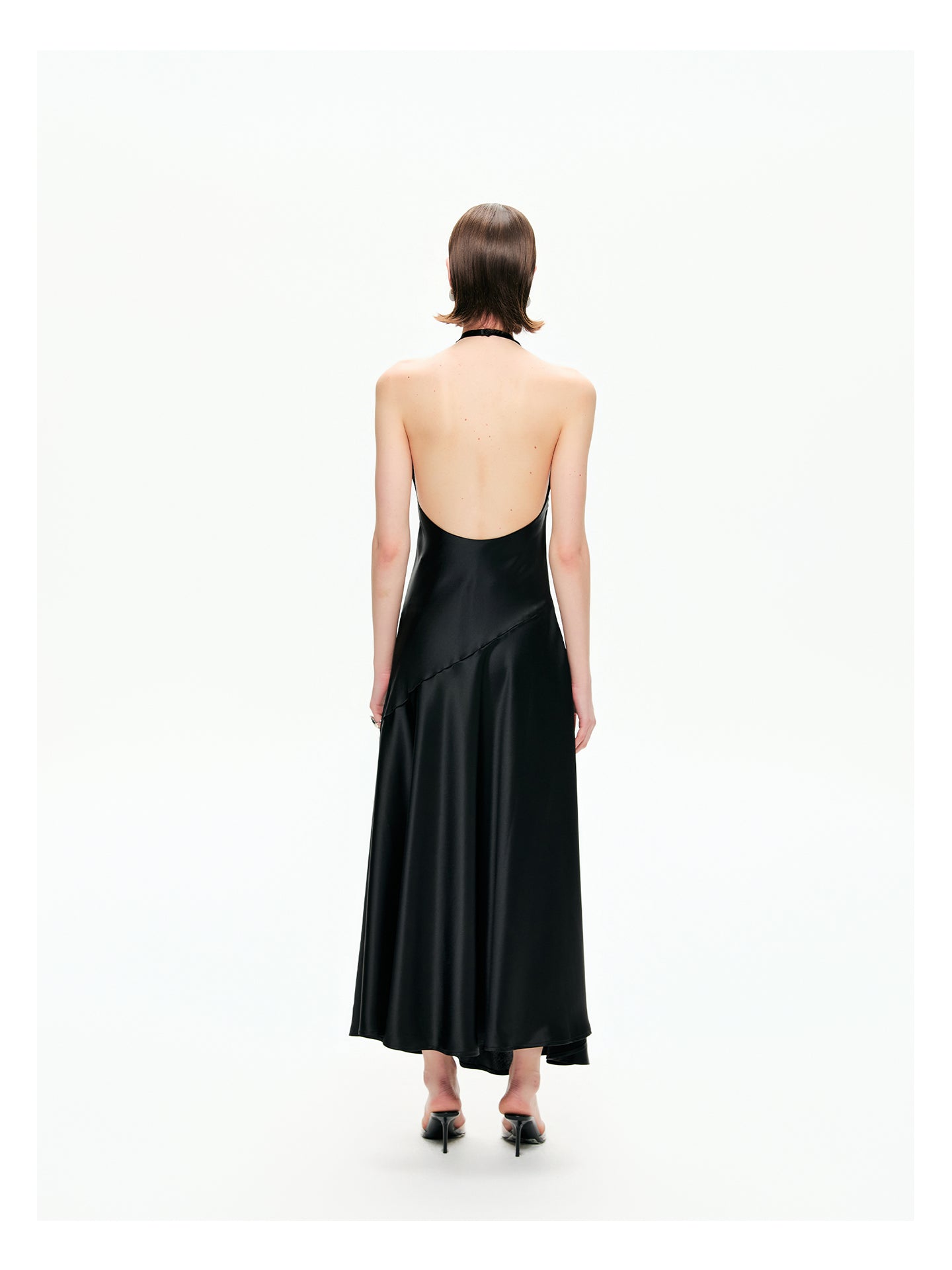 Bias-Cut Satin Halter Maxi Dress