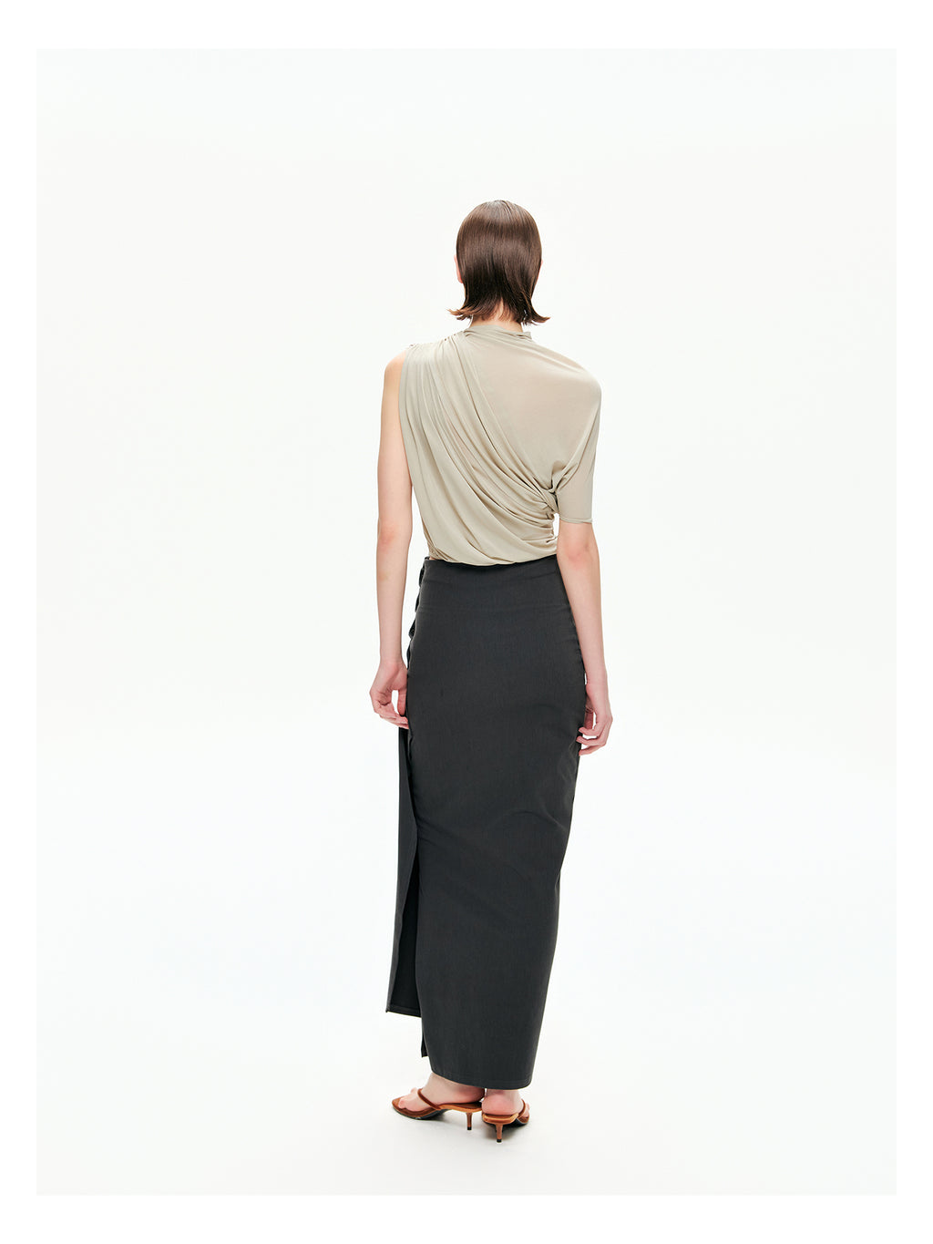 Snap-Detail Draped Wrap Maxi Skirt