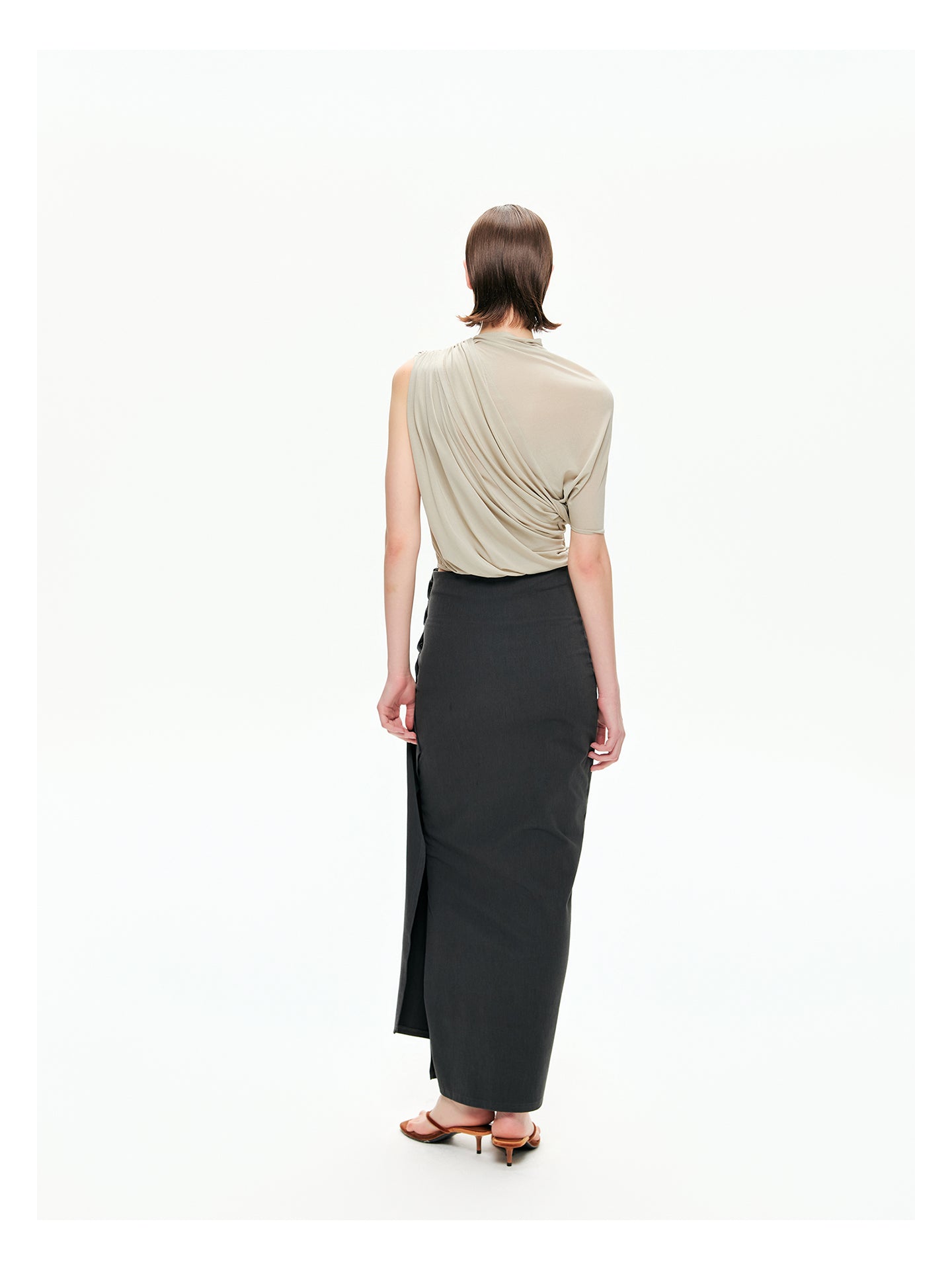 Snap-Detail Draped Wrap Maxi Skirt