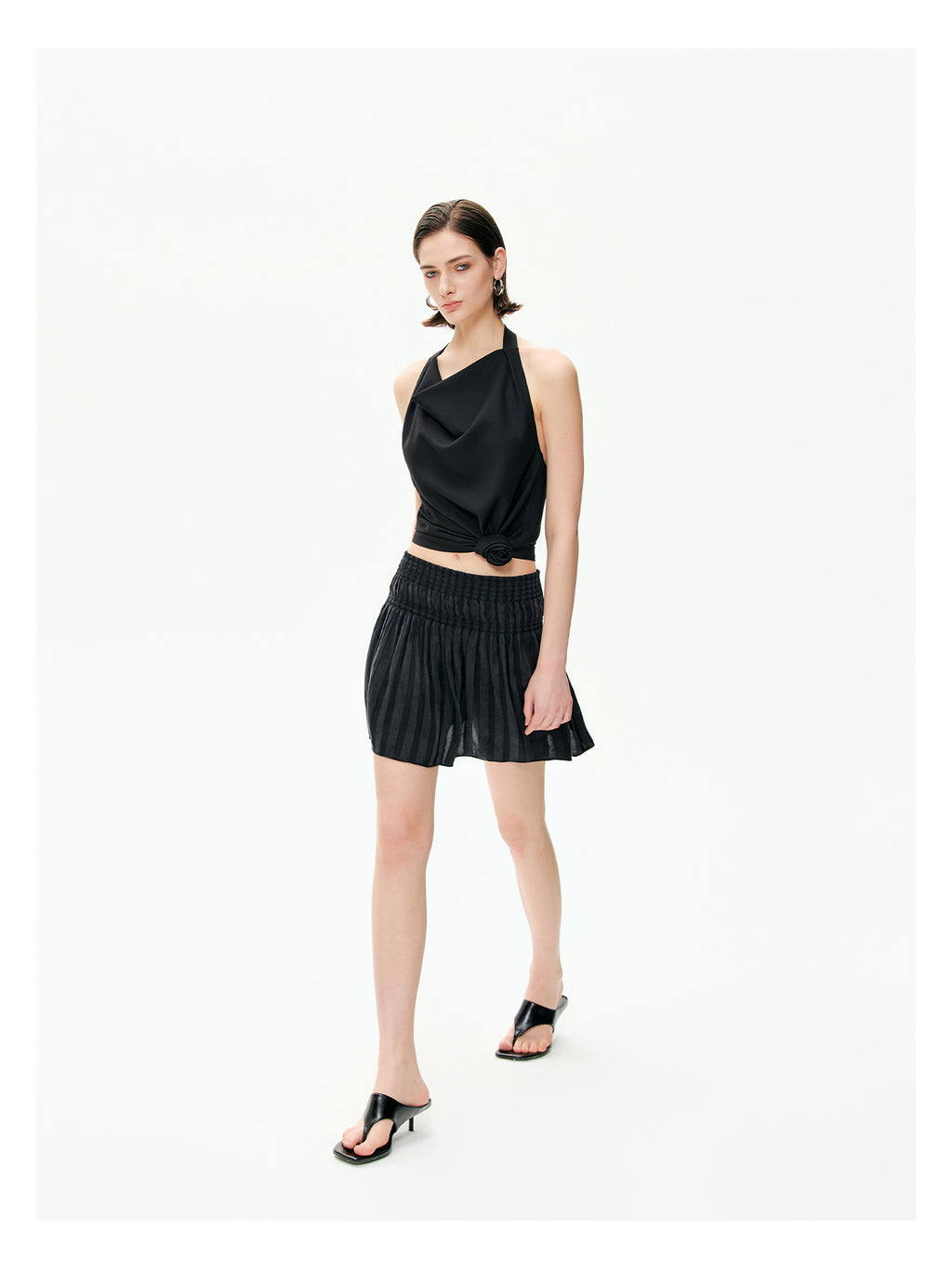 Sheer Stripe Flounce Mini Skirt