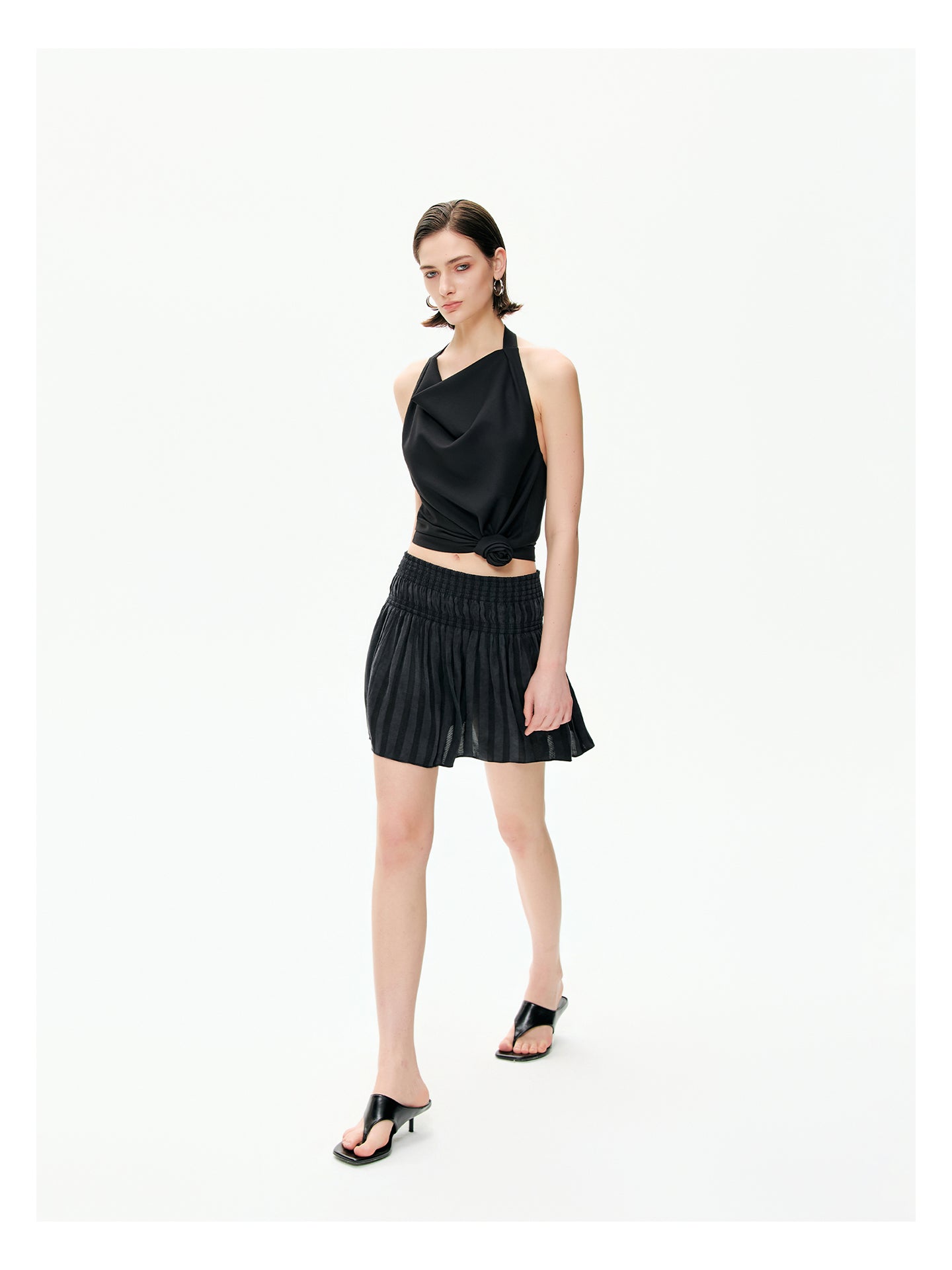 Sheer Stripe Flounce Mini Skirt
