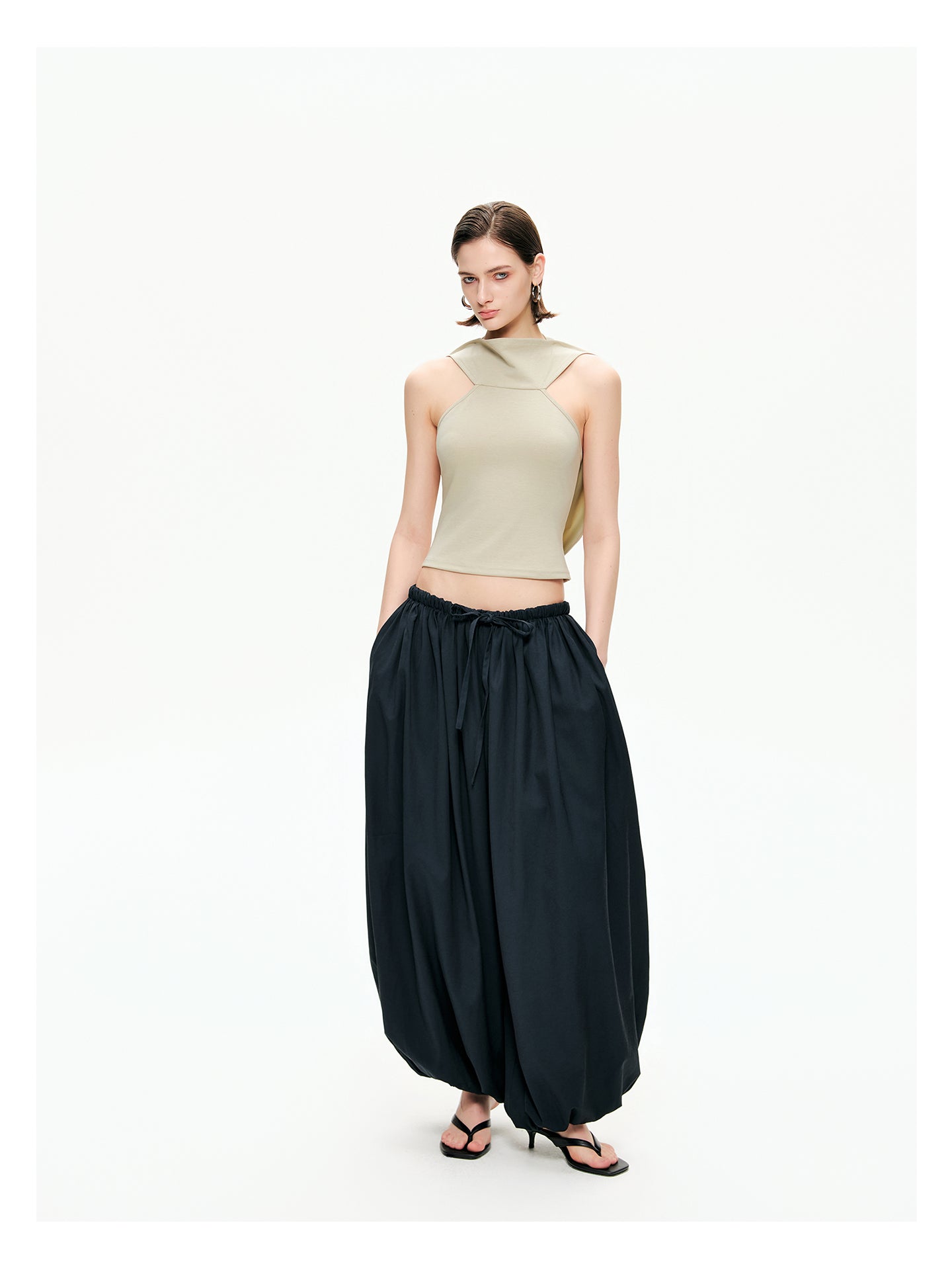 Draped Open-Back Jersey Top