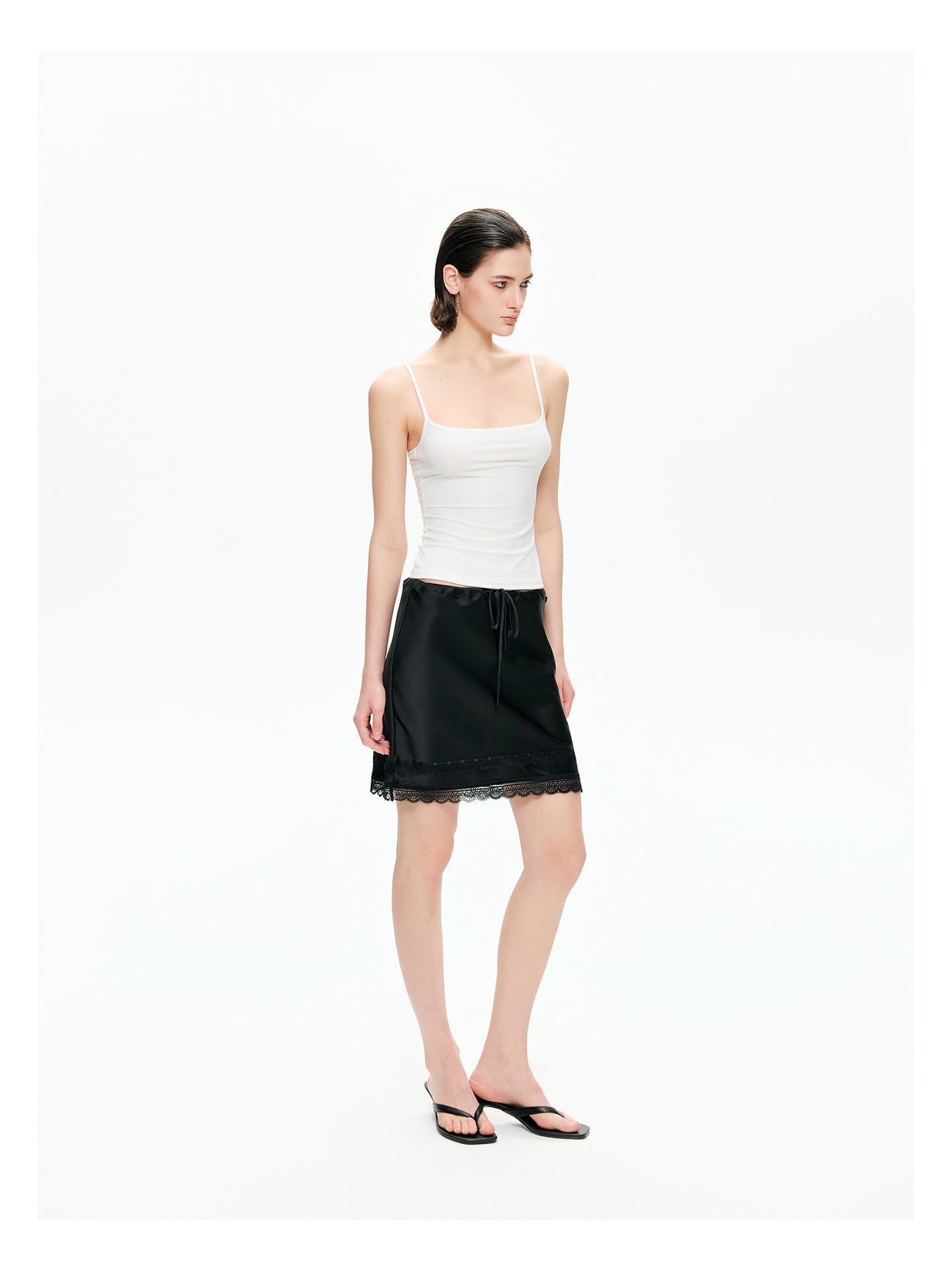 Acetate Satin Lace-Trim Mini Skirt