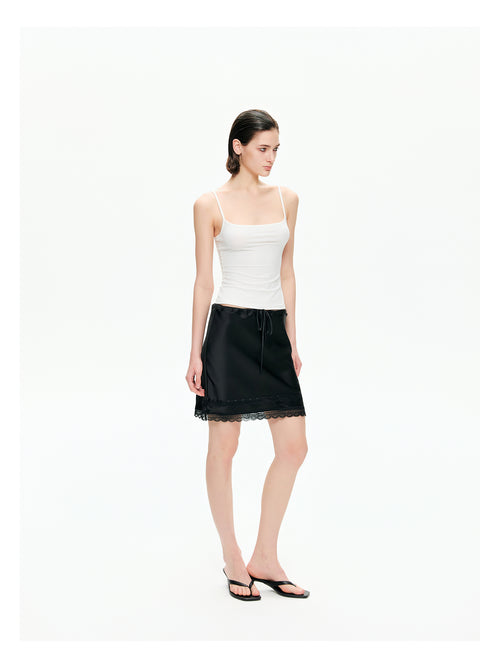 Acetate Satin Lace-Trim Mini Skirt