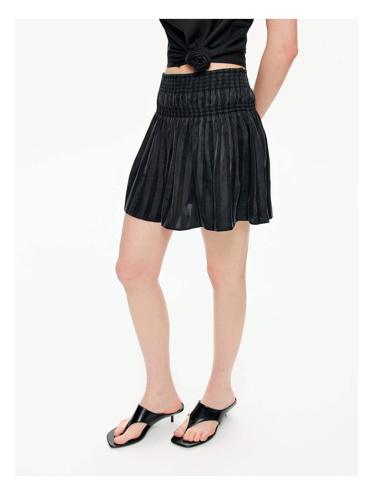 Sheer Stripe Flounce Mini Skirt