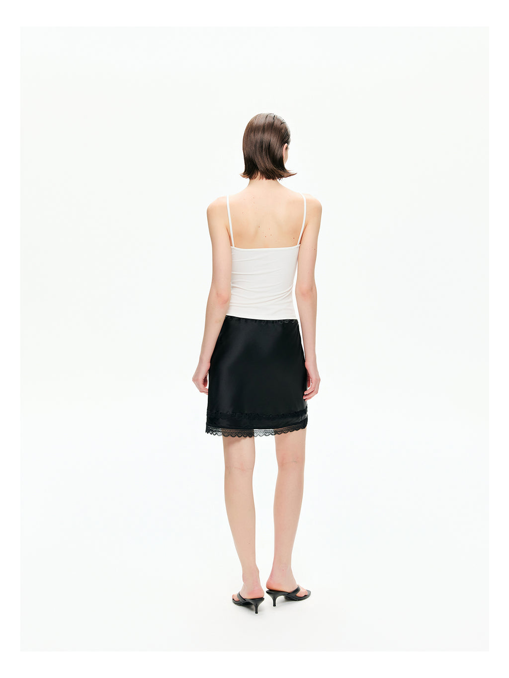 Acetate Satin Lace-Trim Mini Skirt
