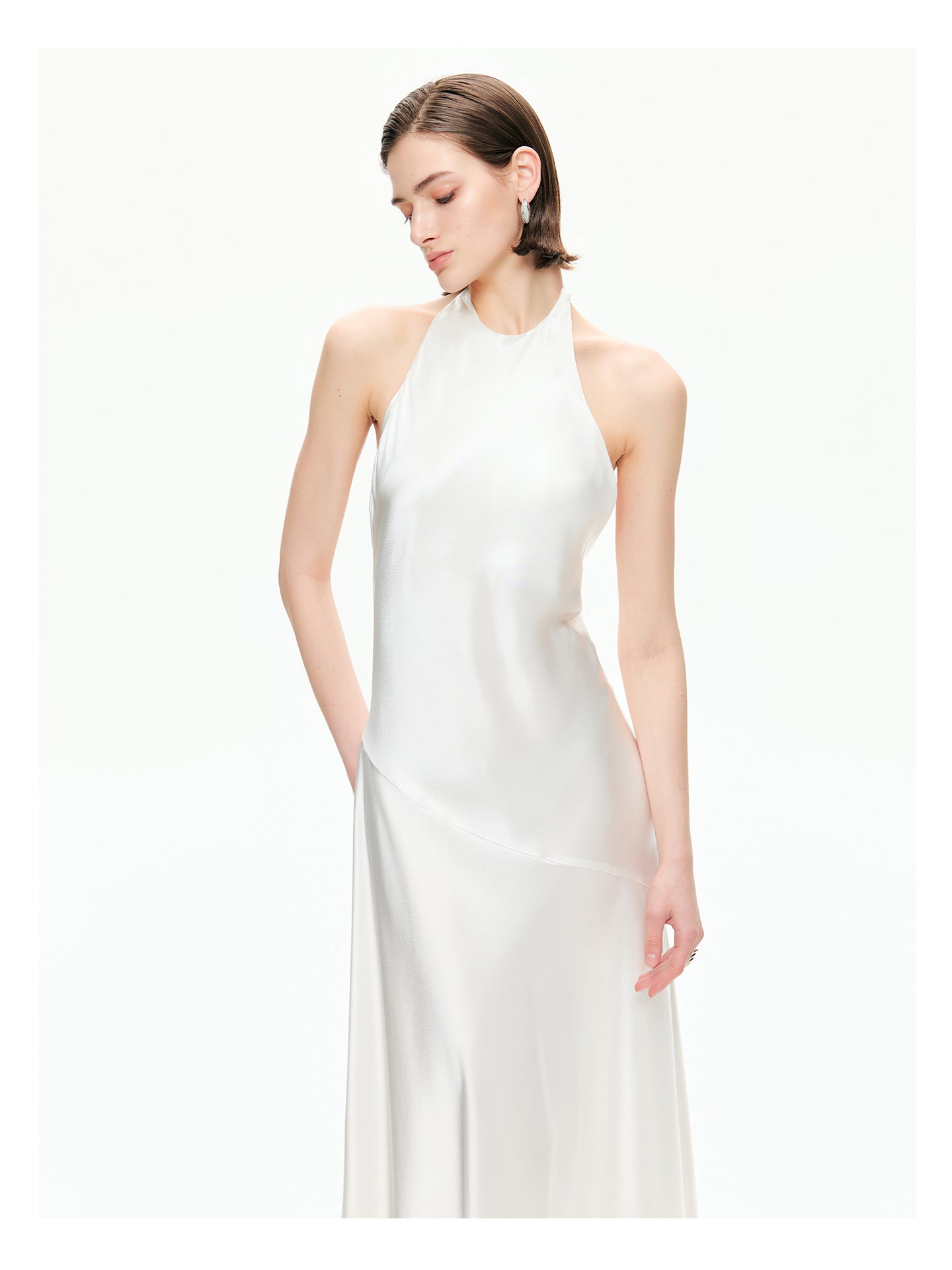 Bias-Cut Satin Halter Maxi Dress