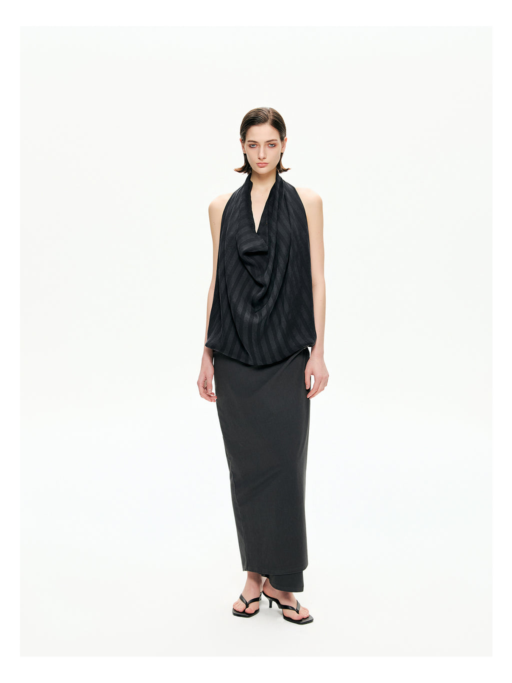 Snap-Detail Draped Wrap Maxi Skirt