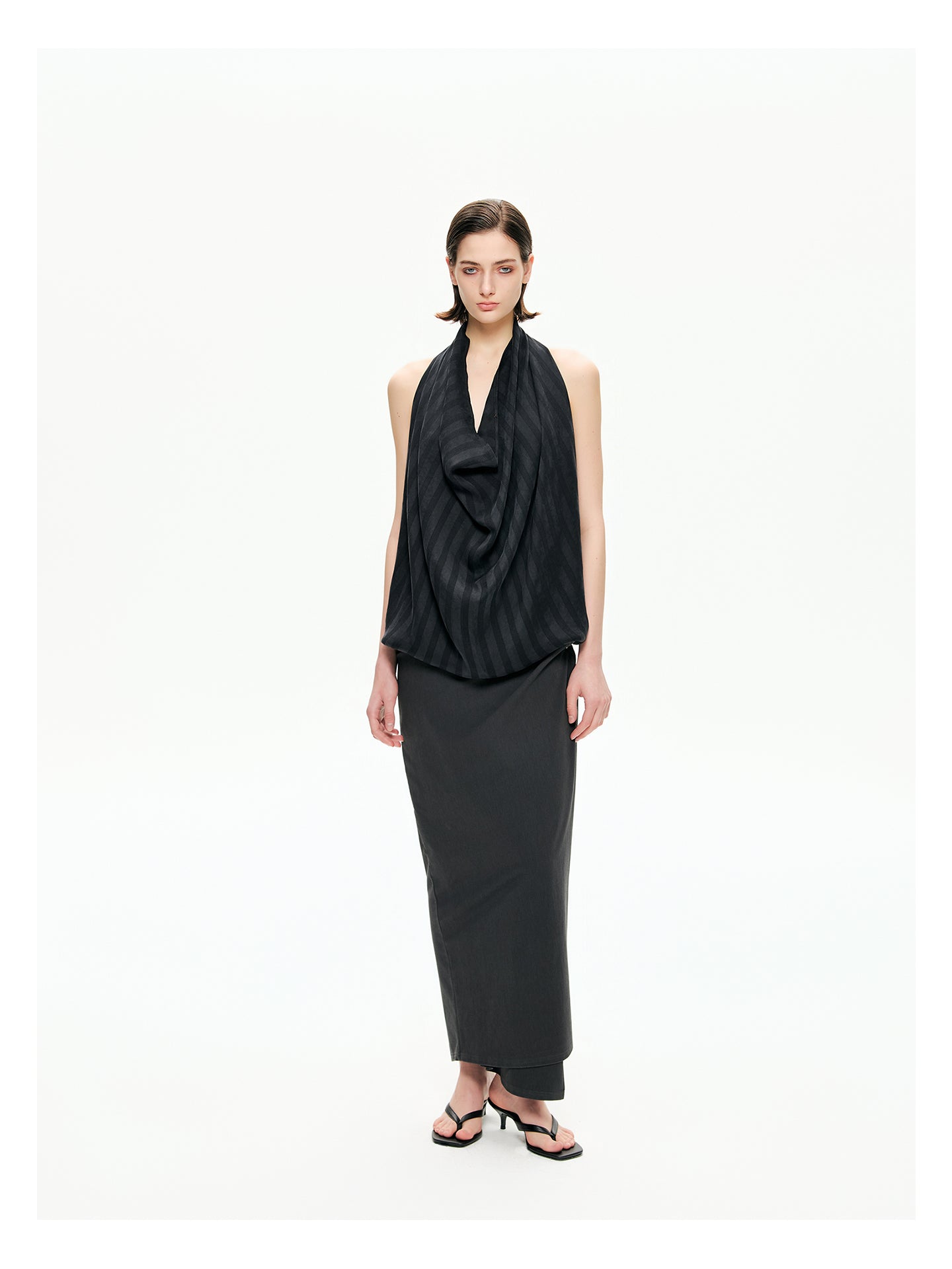 Snap-Detail Draped Wrap Maxi Skirt