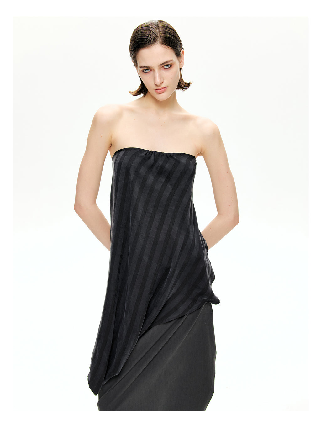 Tonal Stripe Convertible Draped Halter Top