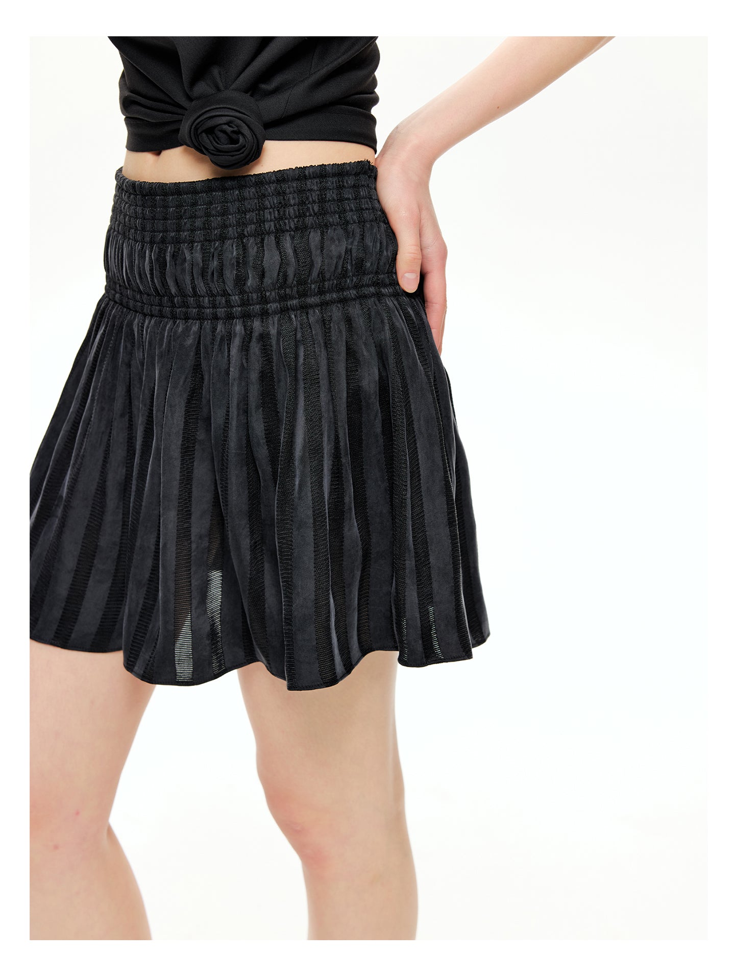 Sheer Stripe Flounce Mini Skirt