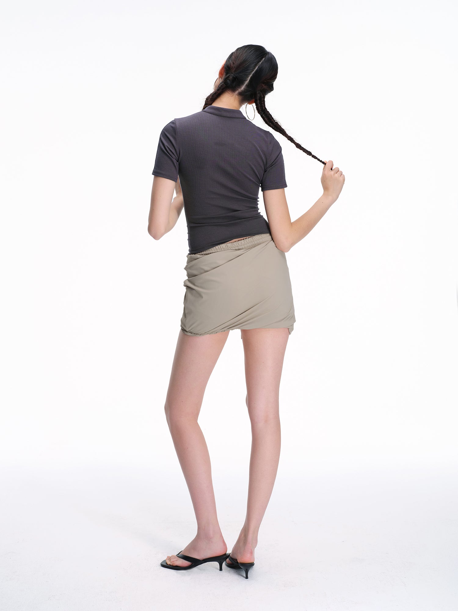 Fitted Mandarin Collar Cutout Top