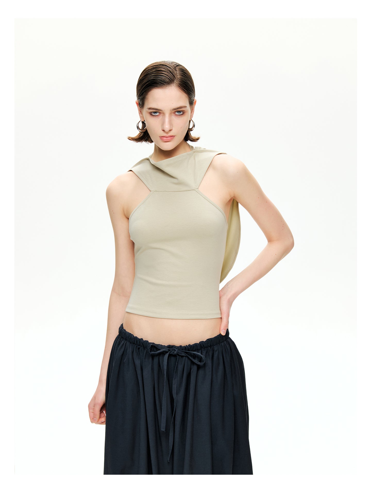 Draped Open-Back Jersey Top
