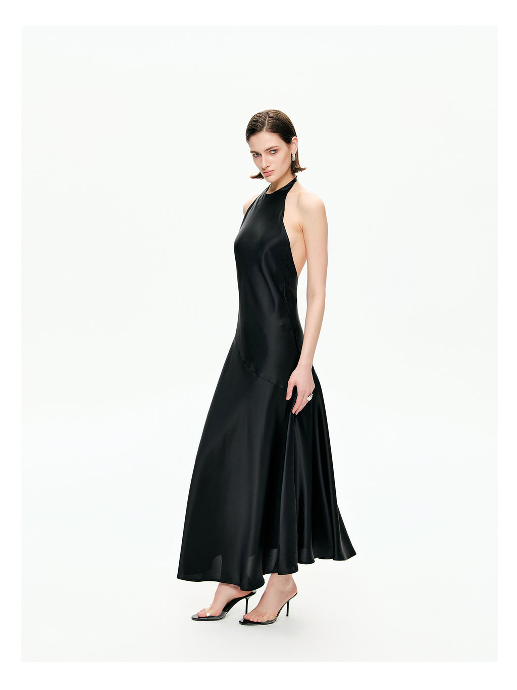 Bias-Cut Satin Halter Maxi Dress