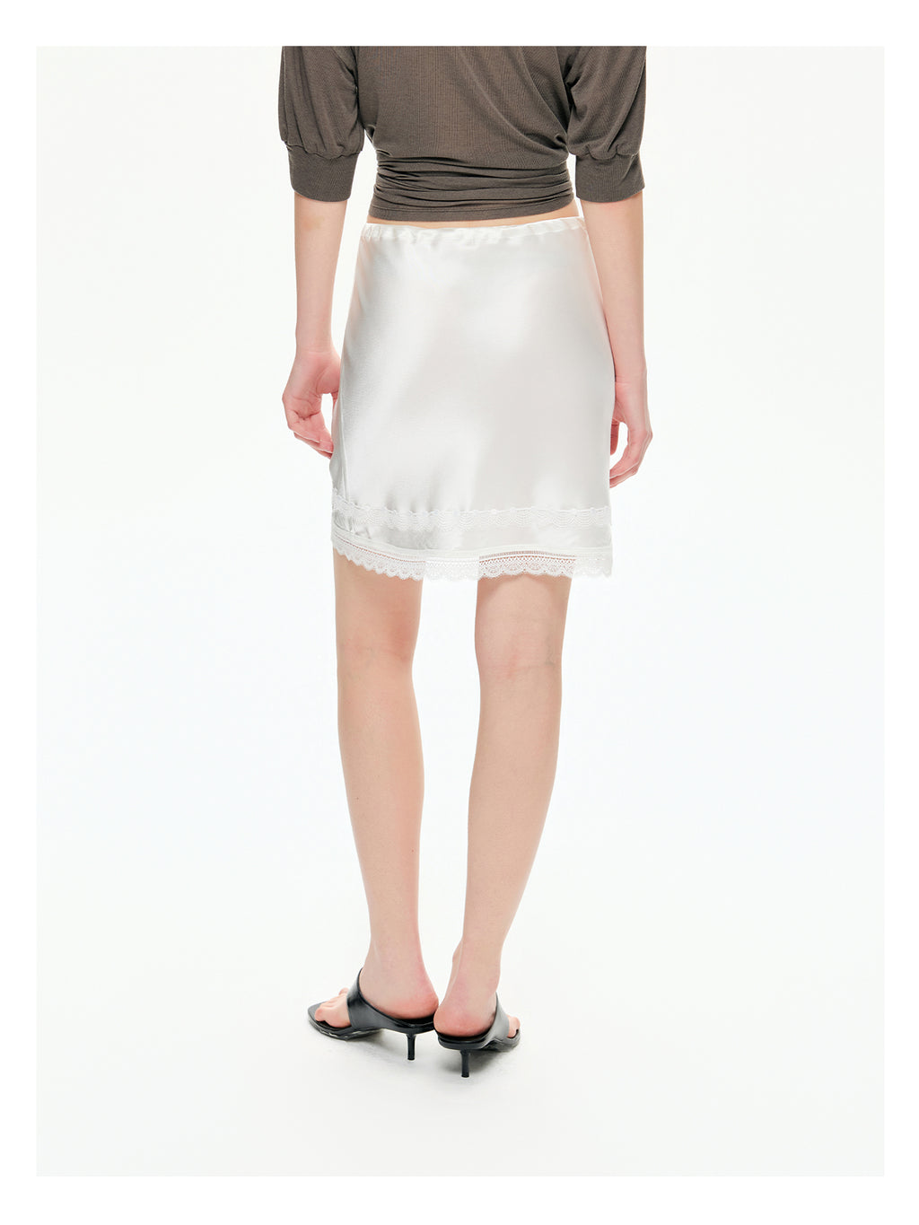 Acetate Satin Lace-Trim Mini Skirt