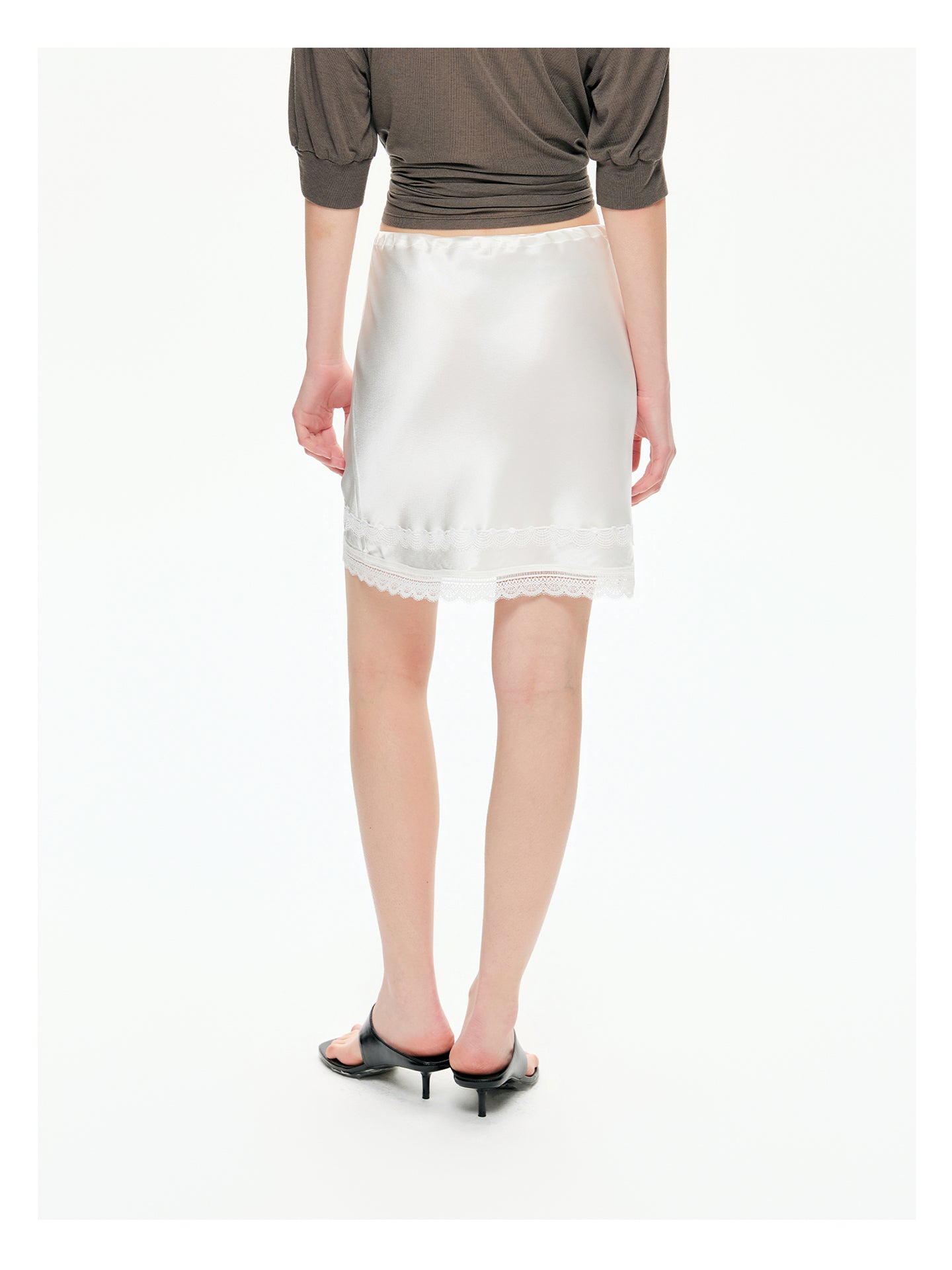 Acetate Satin Lace-Trim Mini Skirt