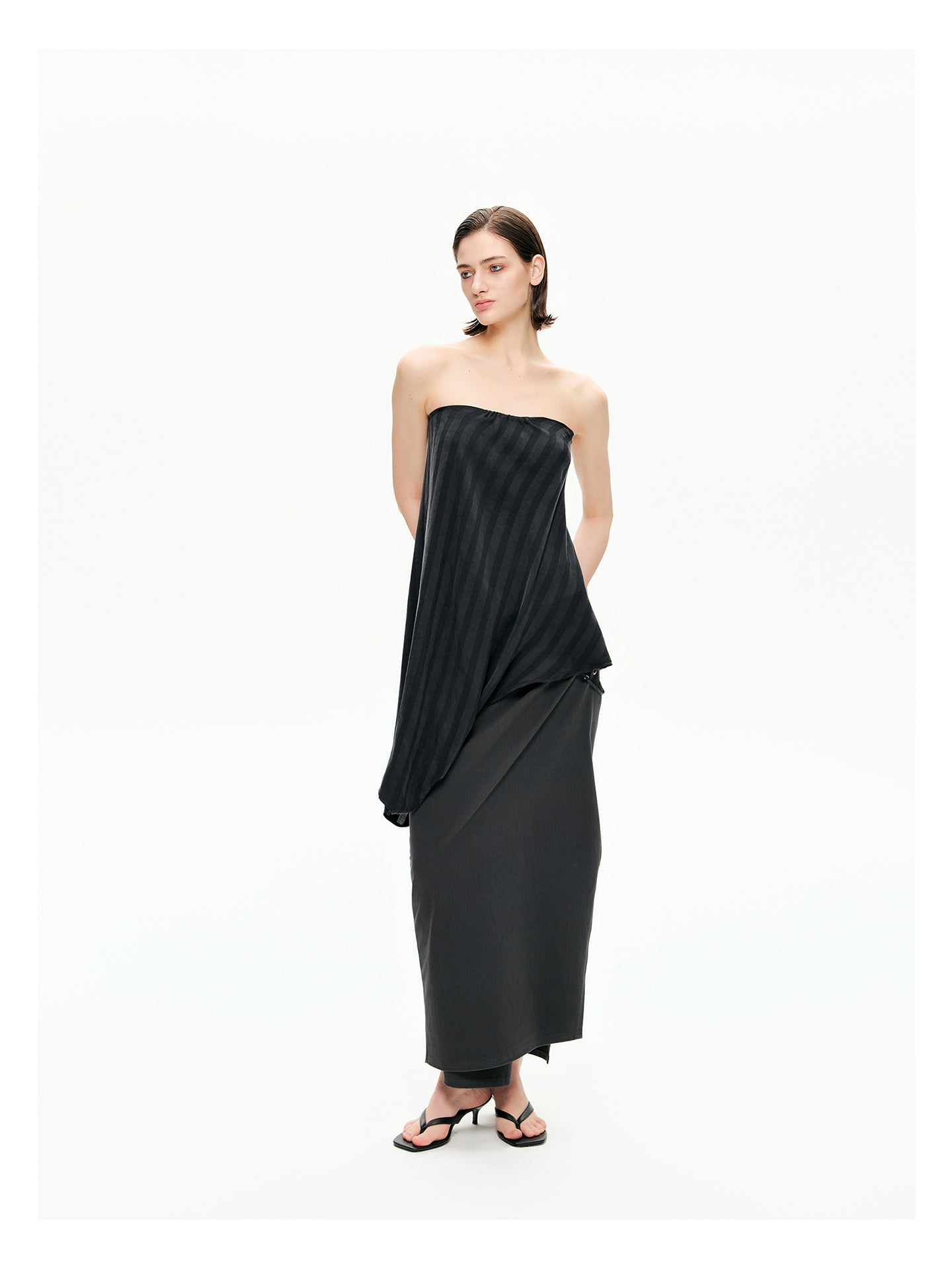 Snap-Detail Draped Wrap Maxi Skirt
