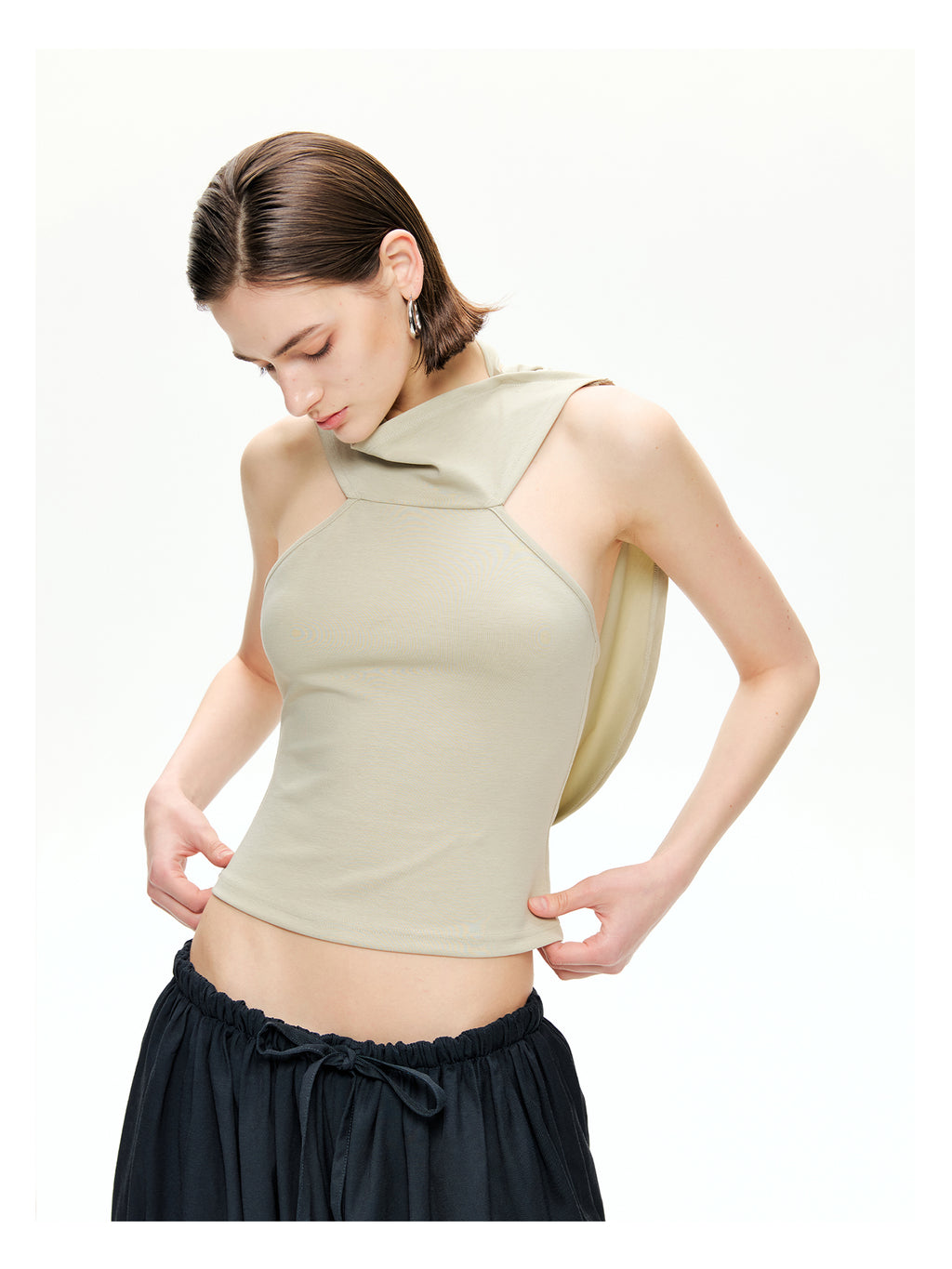 Draped Open-Back Jersey Top