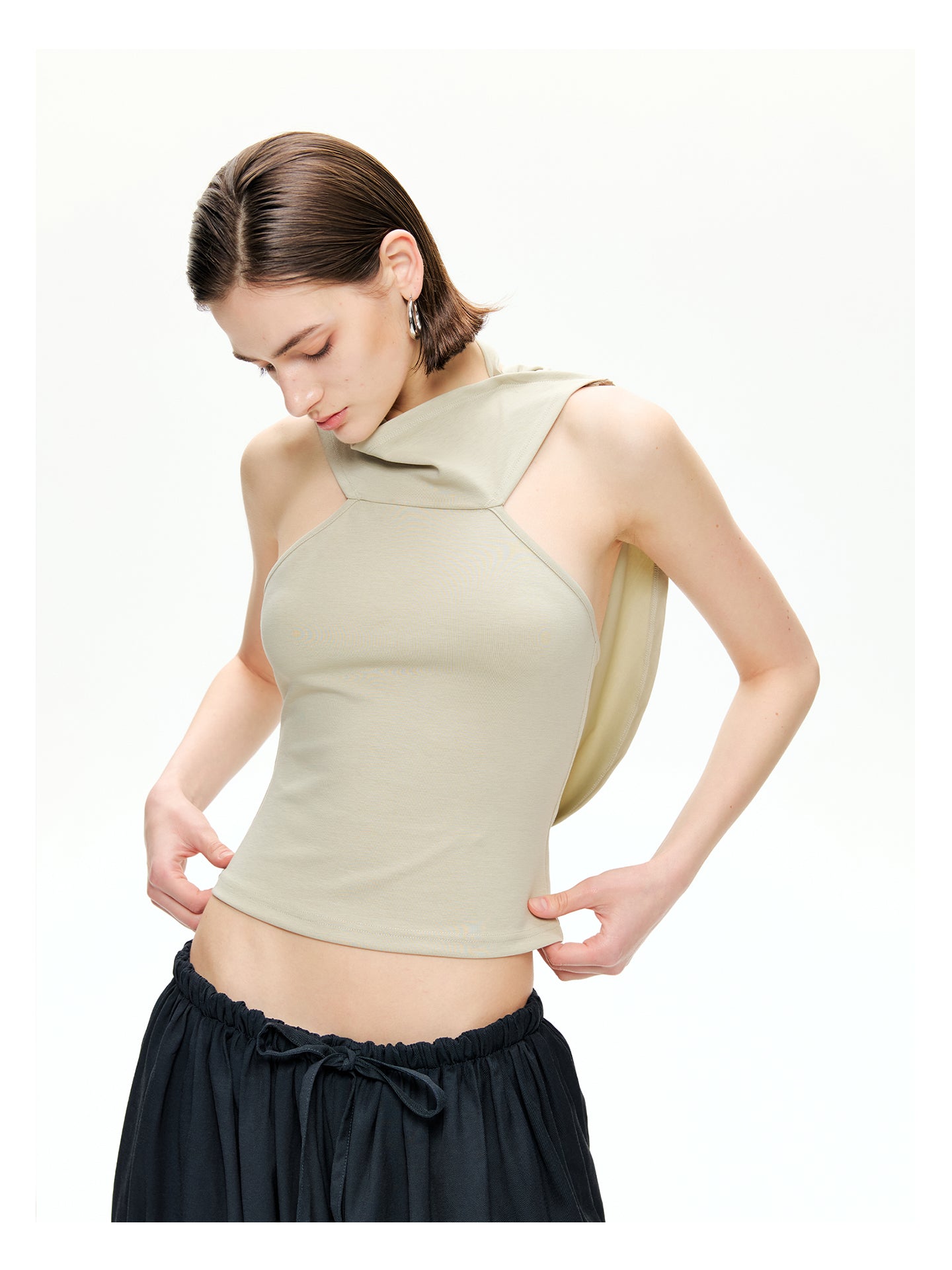 Draped Open-Back Jersey Top
