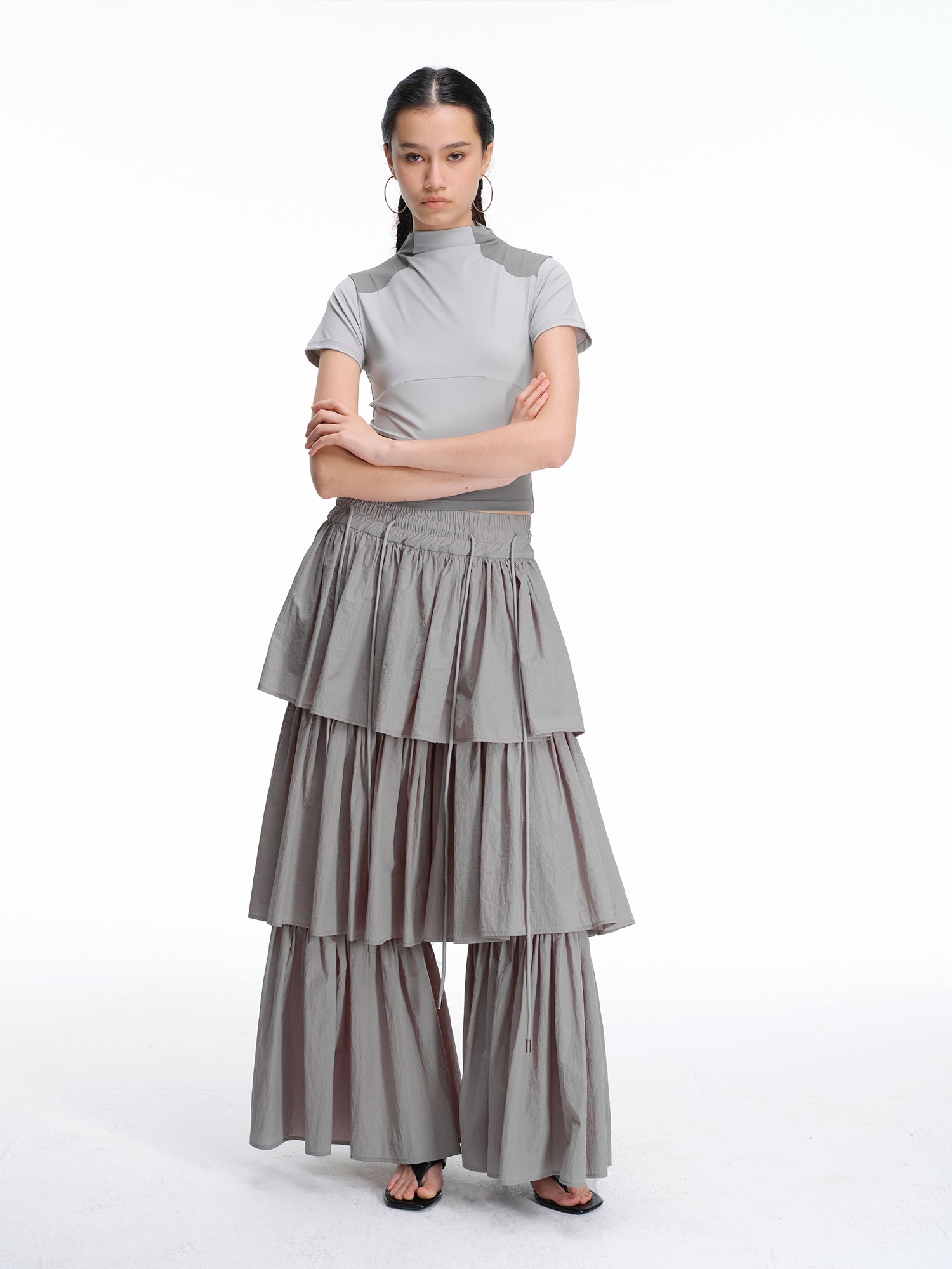 Tiered Drawcord Wide-Leg Pants