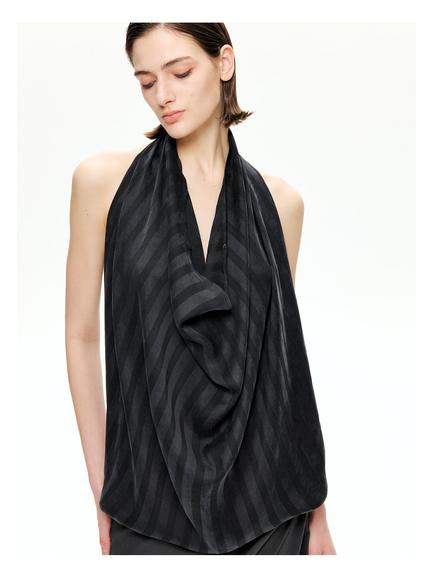 Tonal Stripe Convertible Draped Halter Top