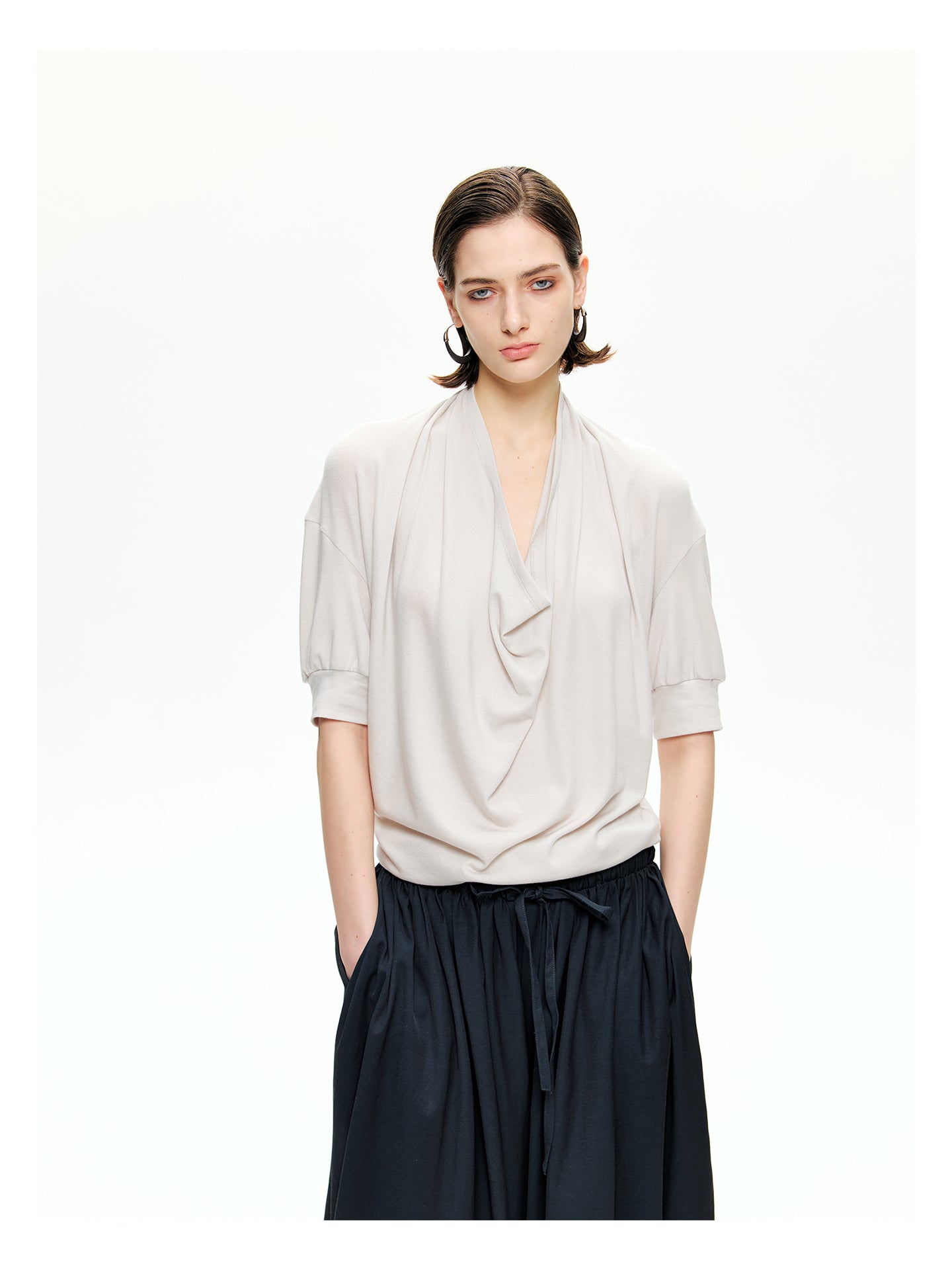 Cowl Neck Draped Knit Top
