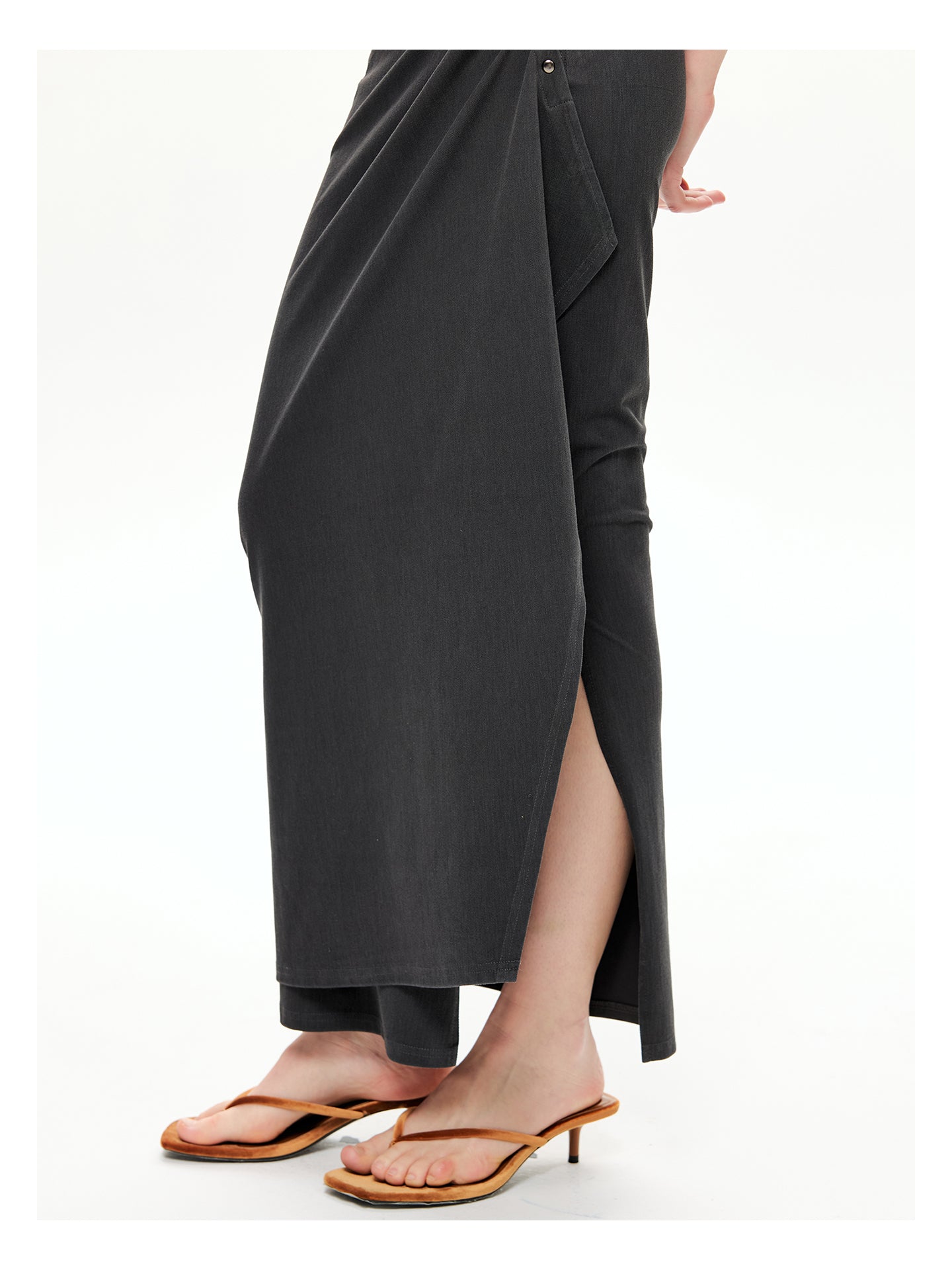 Snap-Detail Draped Wrap Maxi Skirt