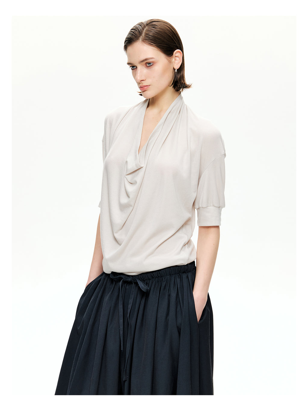 Cowl Neck Draped Knit Top