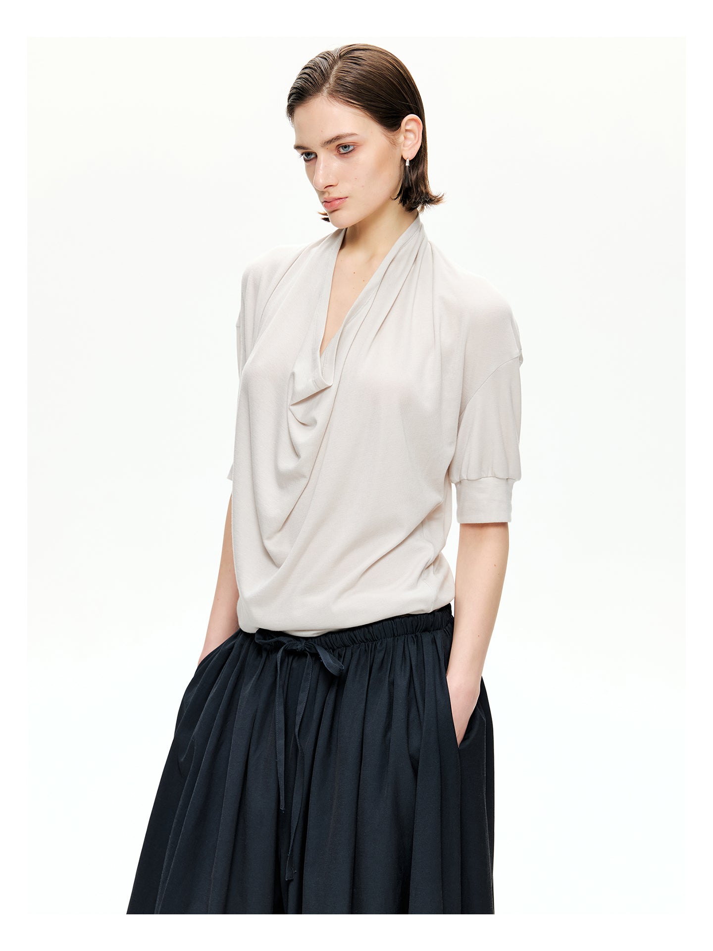 Cowl Neck Draped Knit Top