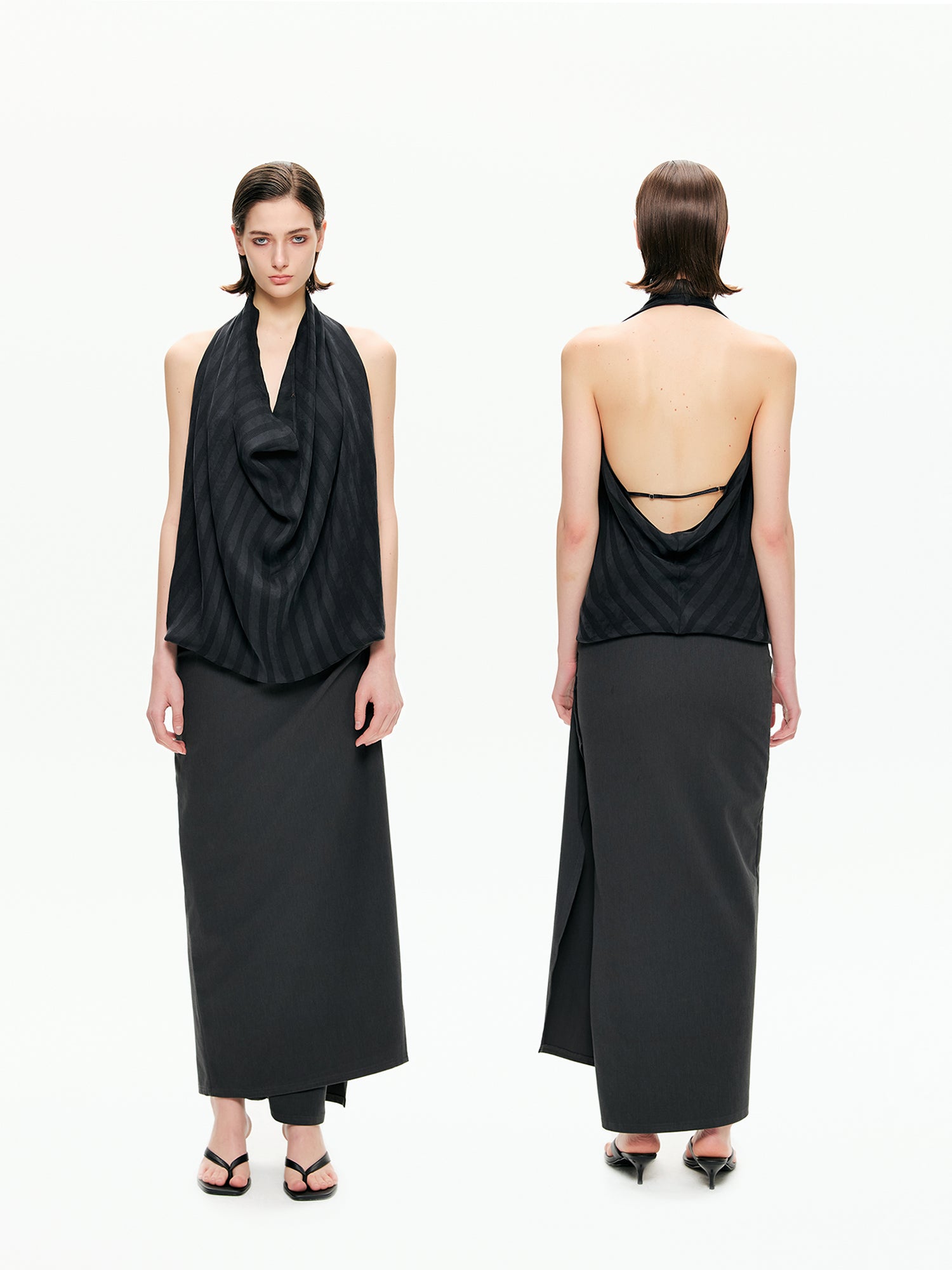 Tonal Stripe Convertible Draped Halter Top