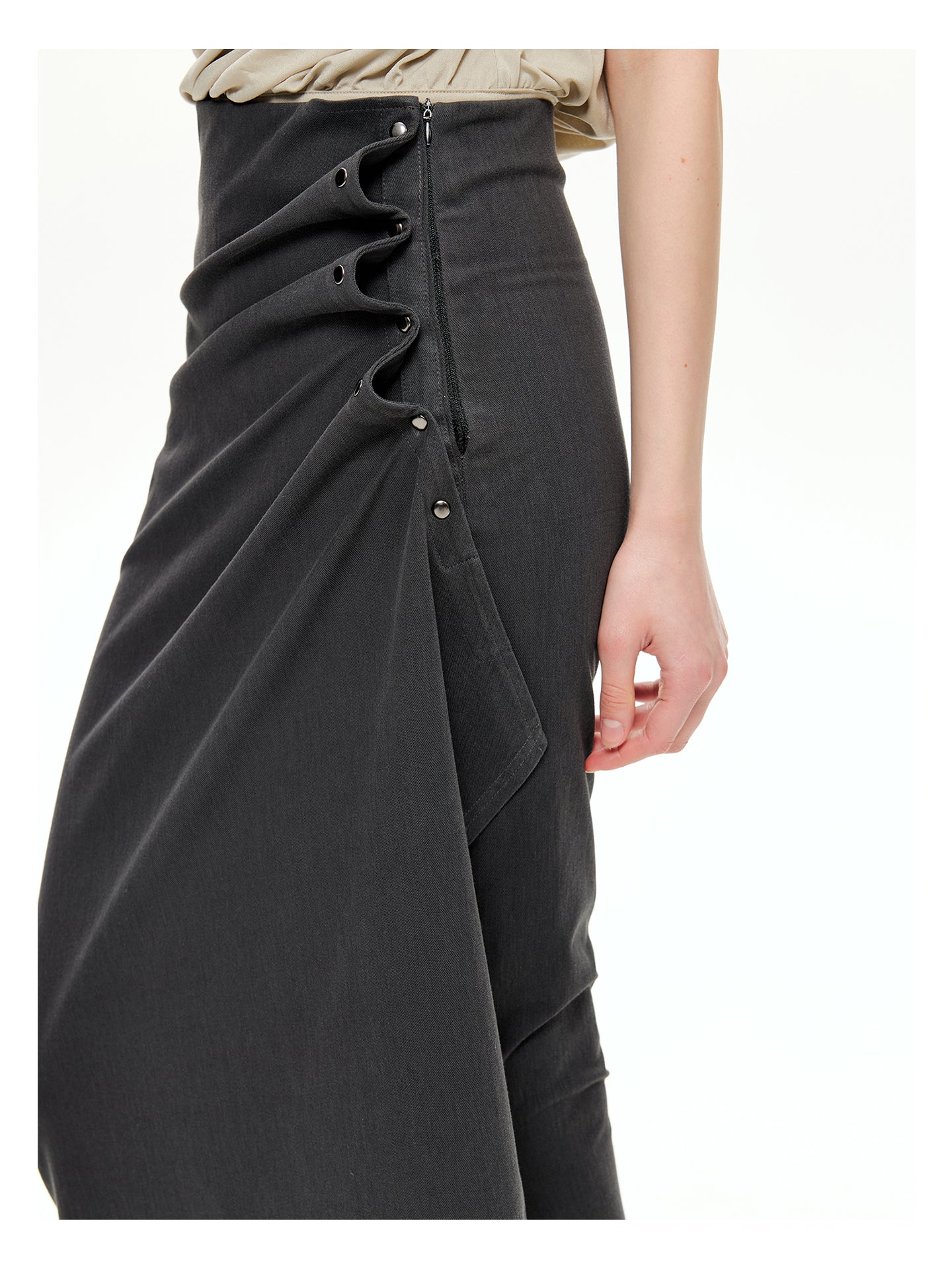 Snap-Detail Draped Wrap Maxi Skirt
