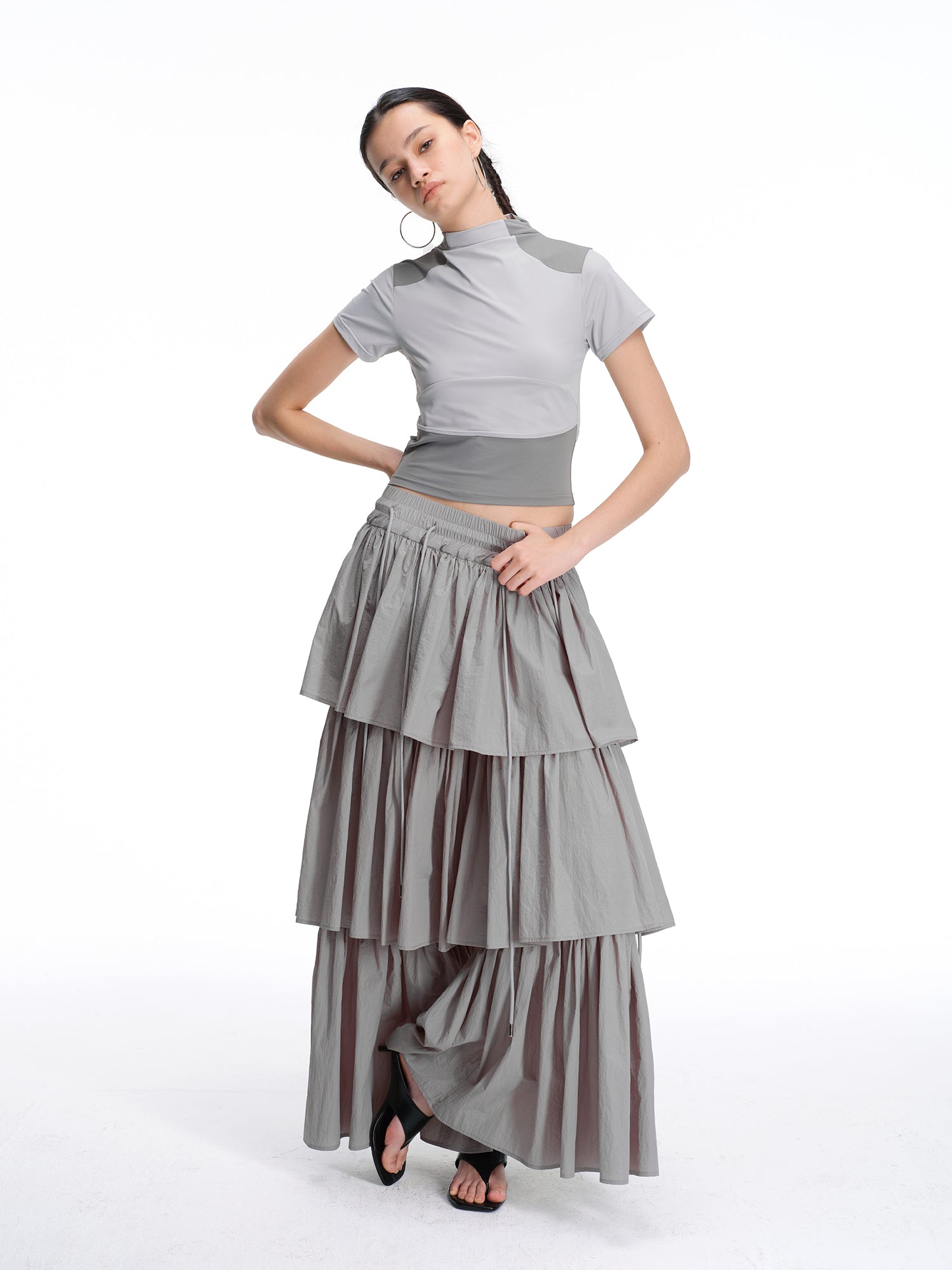 Tiered Drawcord Wide-Leg Pants