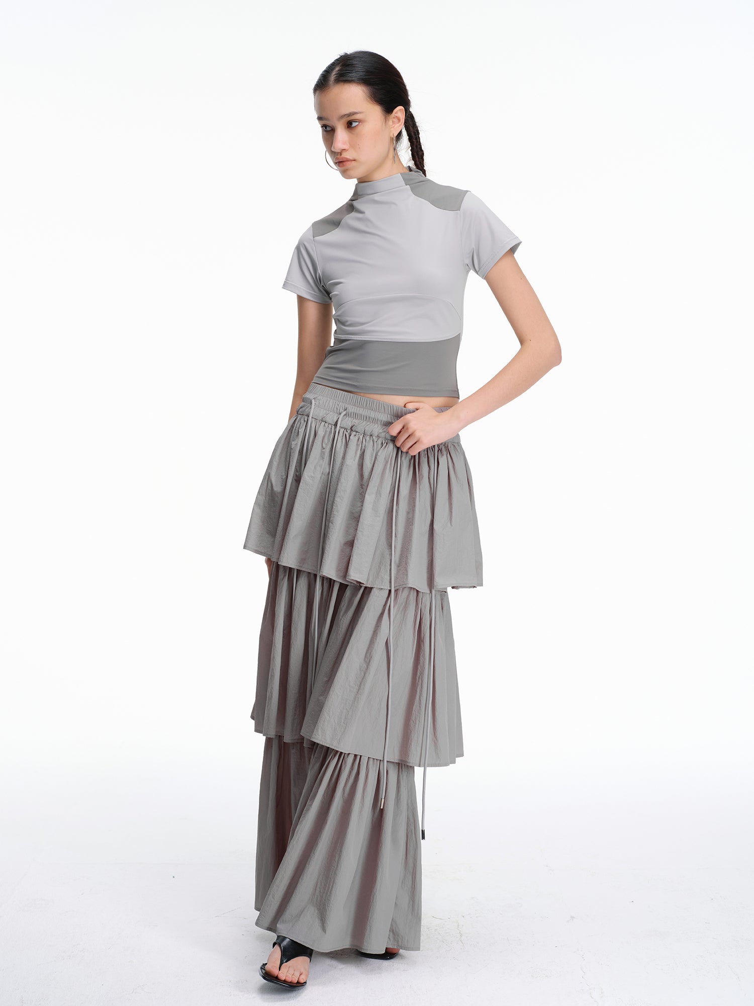 Tiered Drawcord Wide-Leg Pants