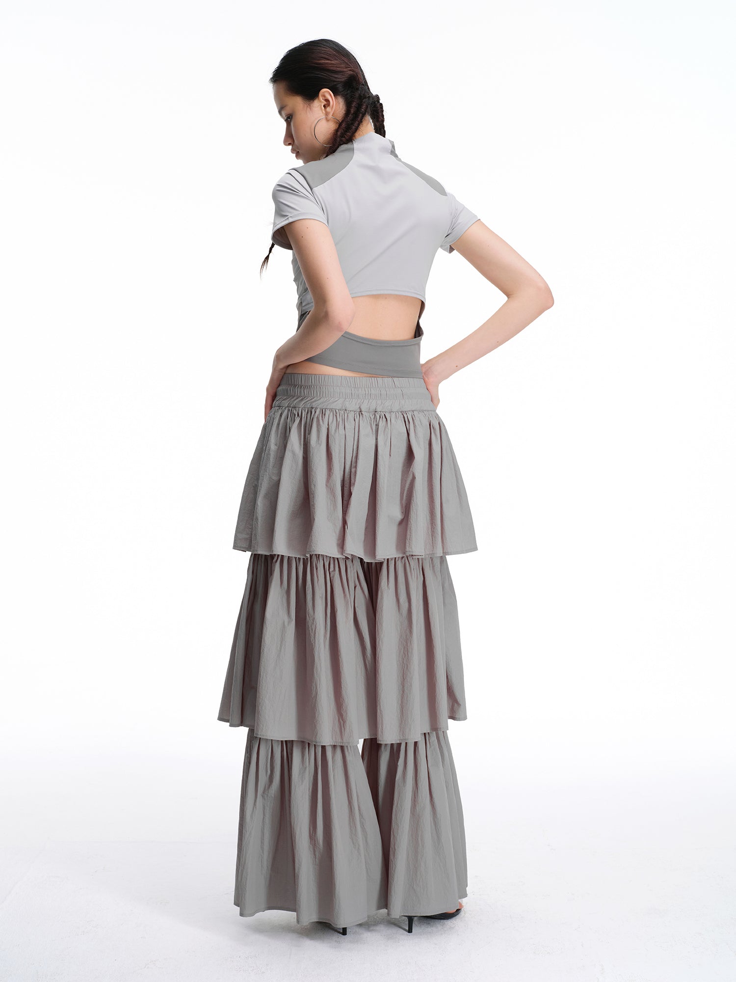 Tiered Drawcord Wide-Leg Pants
