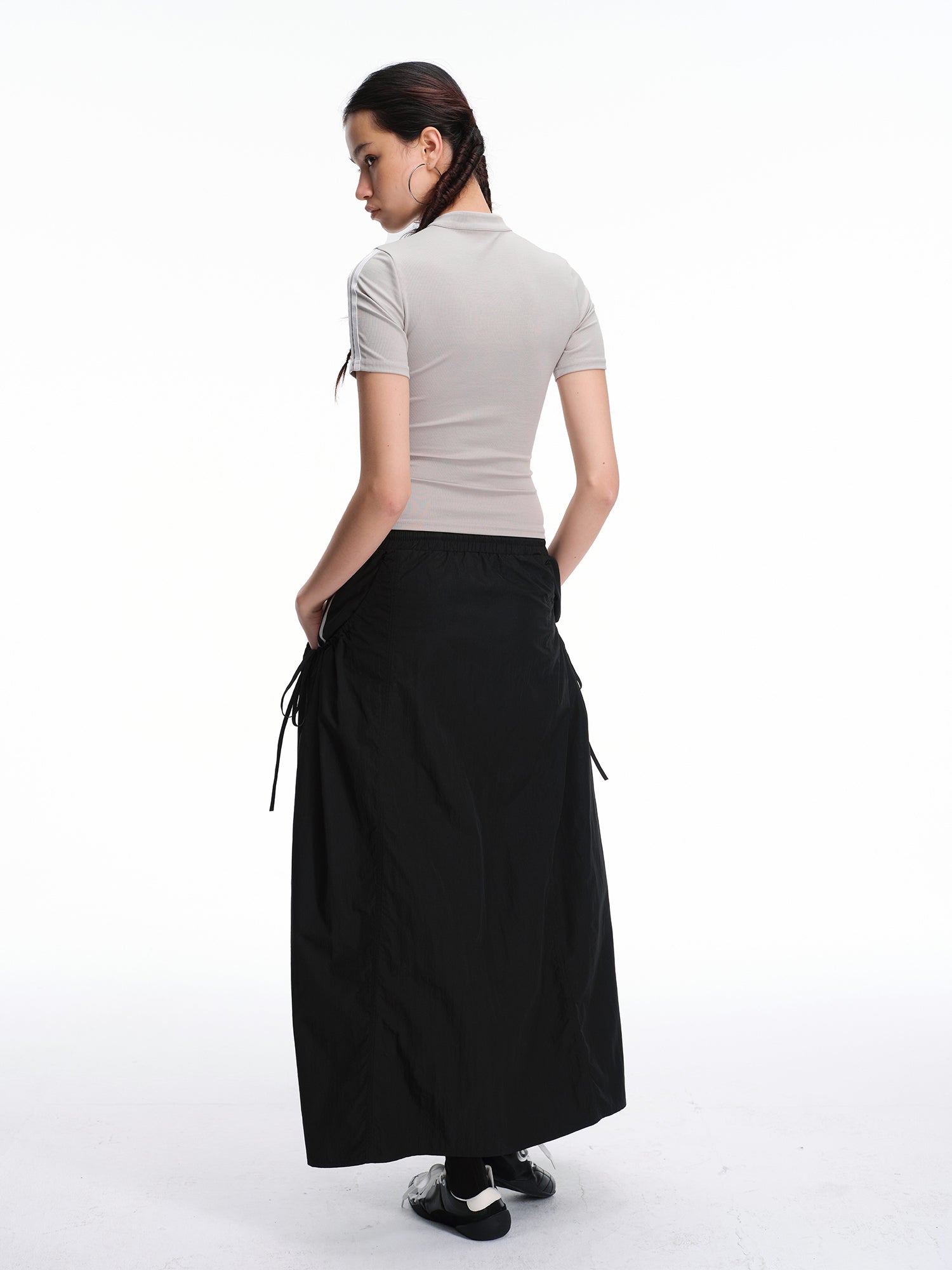 Fitted Mandarin Collar Cutout Top