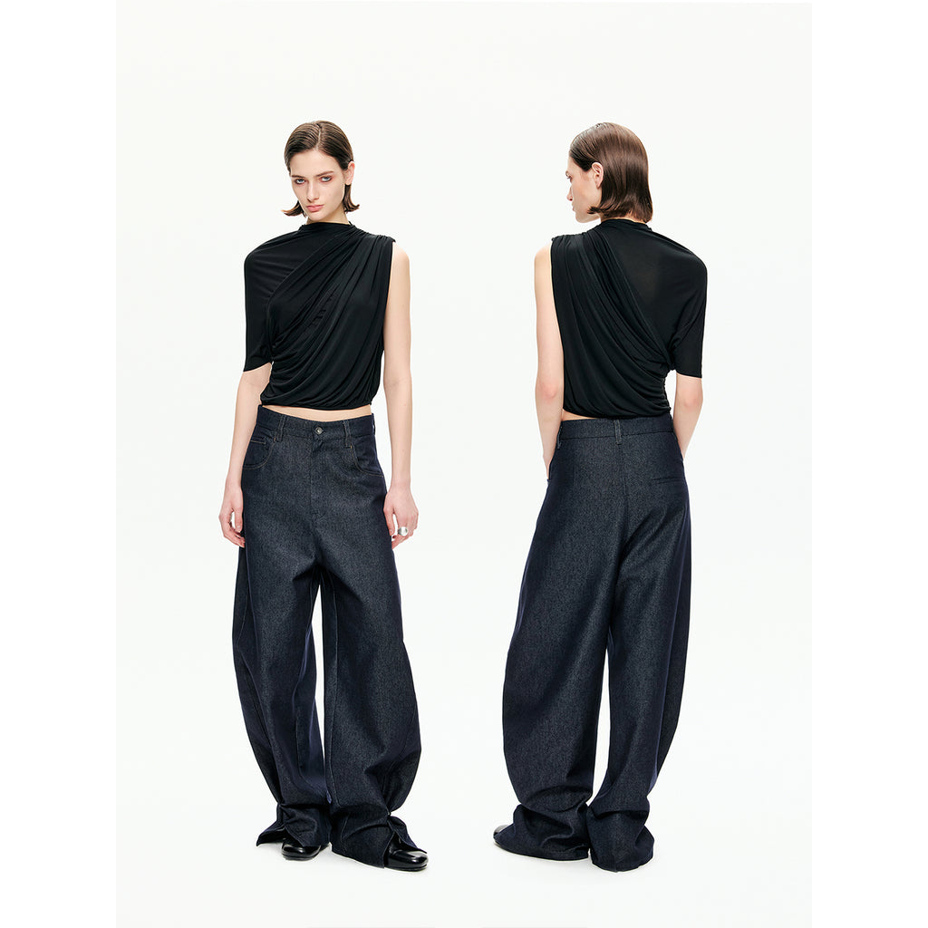 Raw Indigo Barrel-Leg Jeans