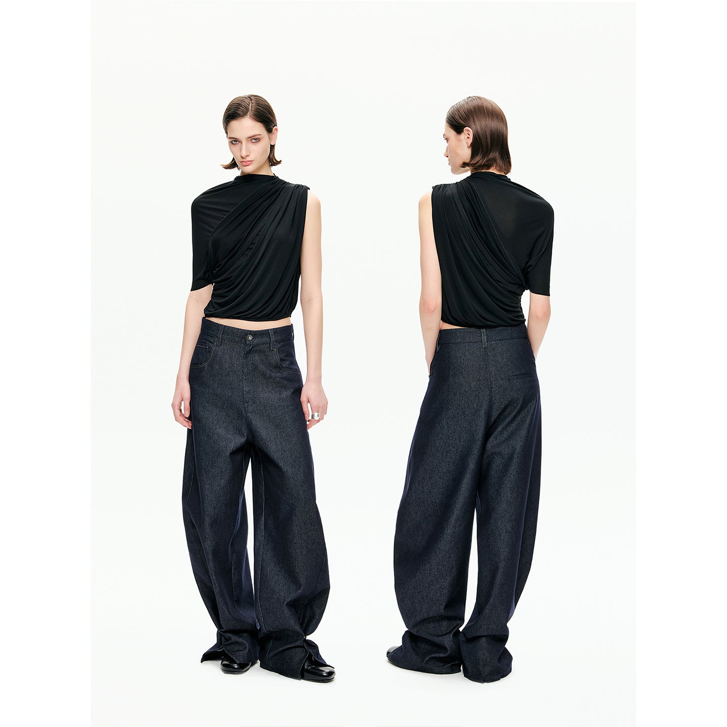Raw Indigo Barrel-Leg Jeans