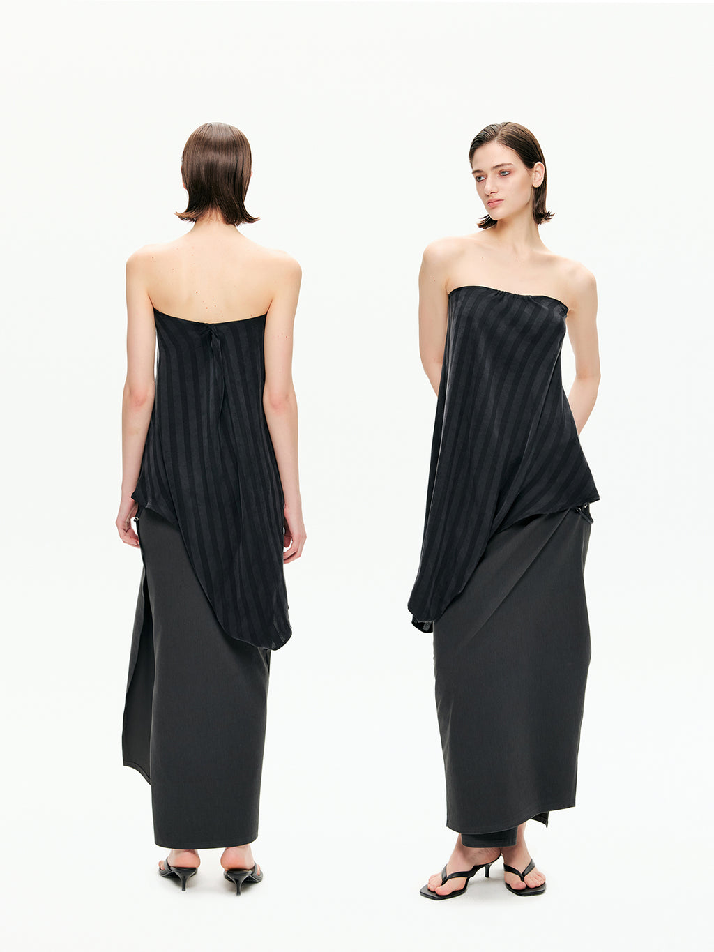 Tonal Stripe Convertible Draped Halter Top