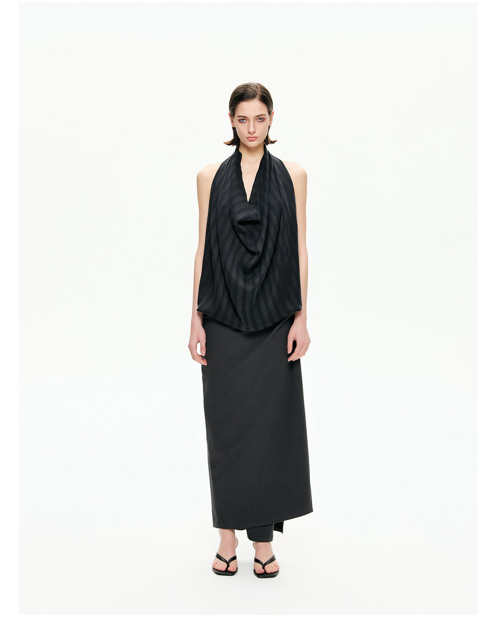 Tonal Stripe Convertible Draped Halter Top