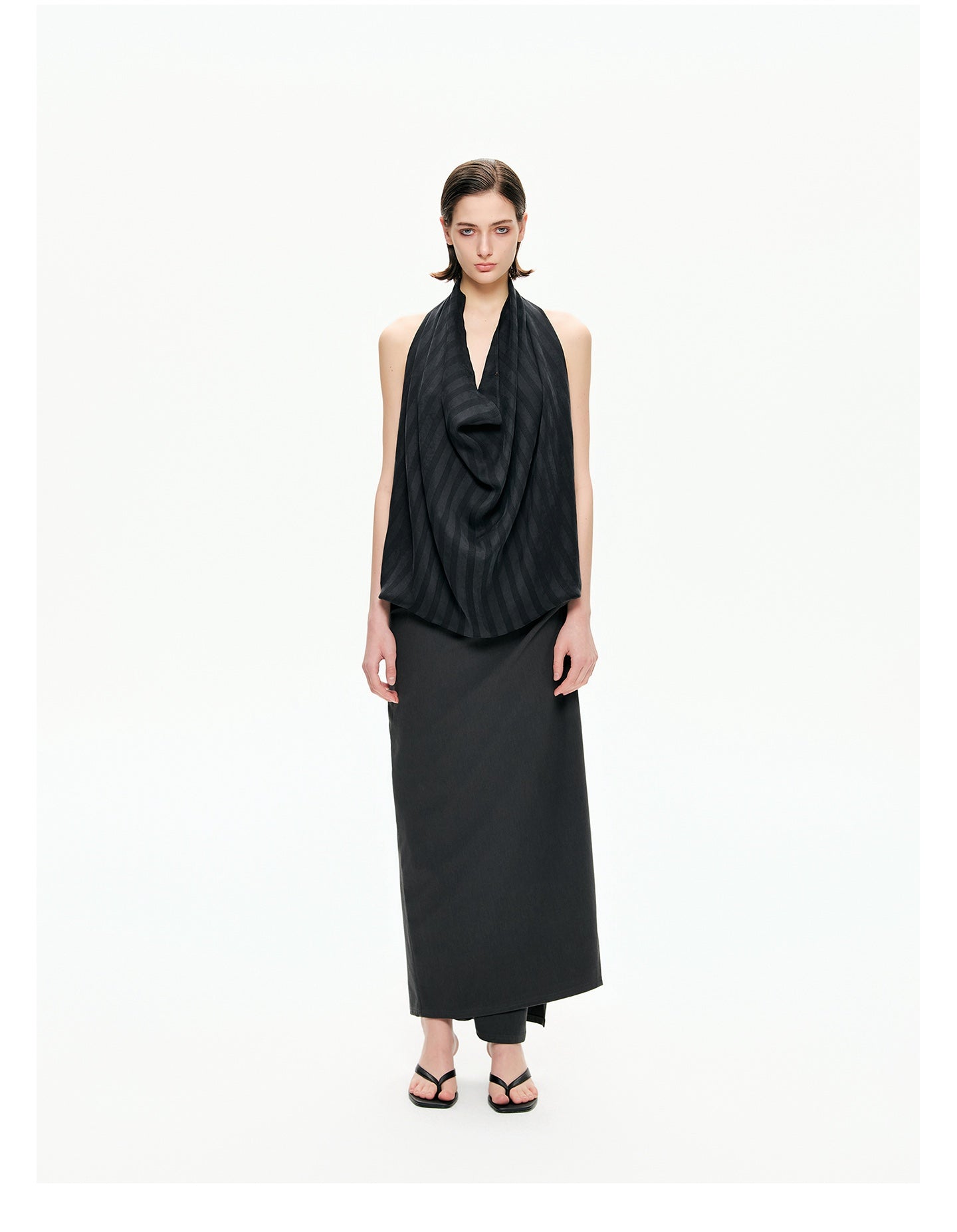 Tonal Stripe Convertible Draped Halter Top