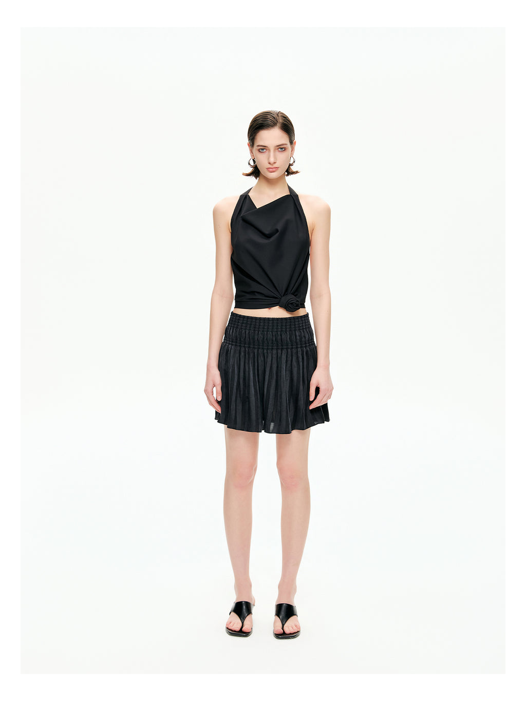 Sheer Stripe Flounce Mini Skirt
