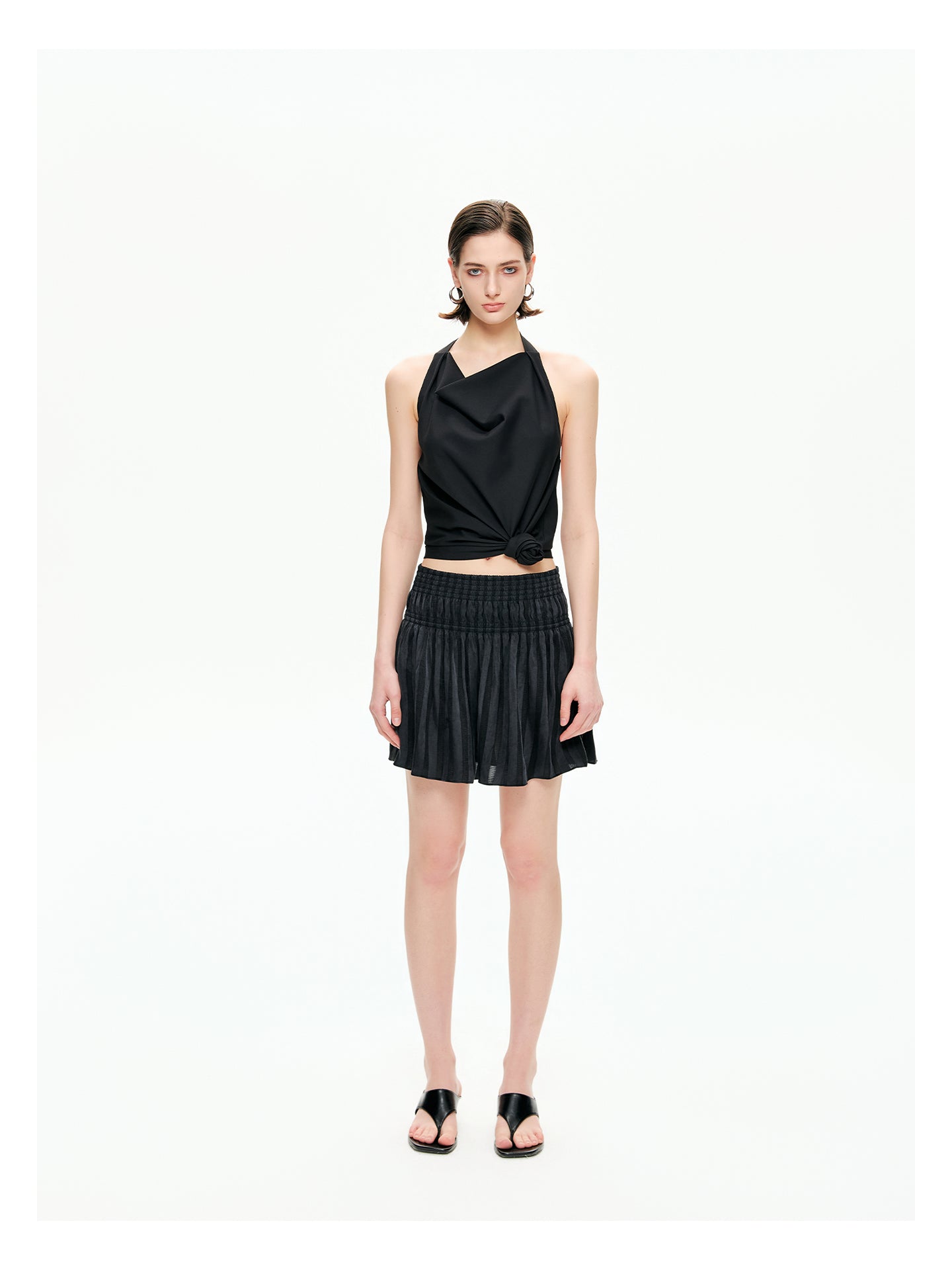 Sheer Stripe Flounce Mini Skirt