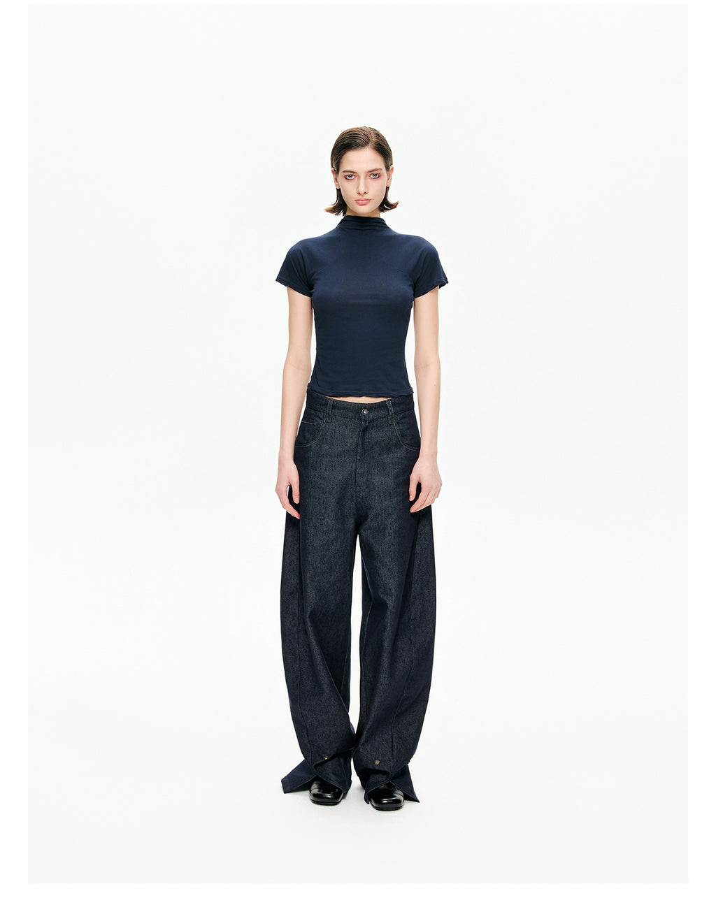 Raw Indigo Barrel-Leg Jeans
