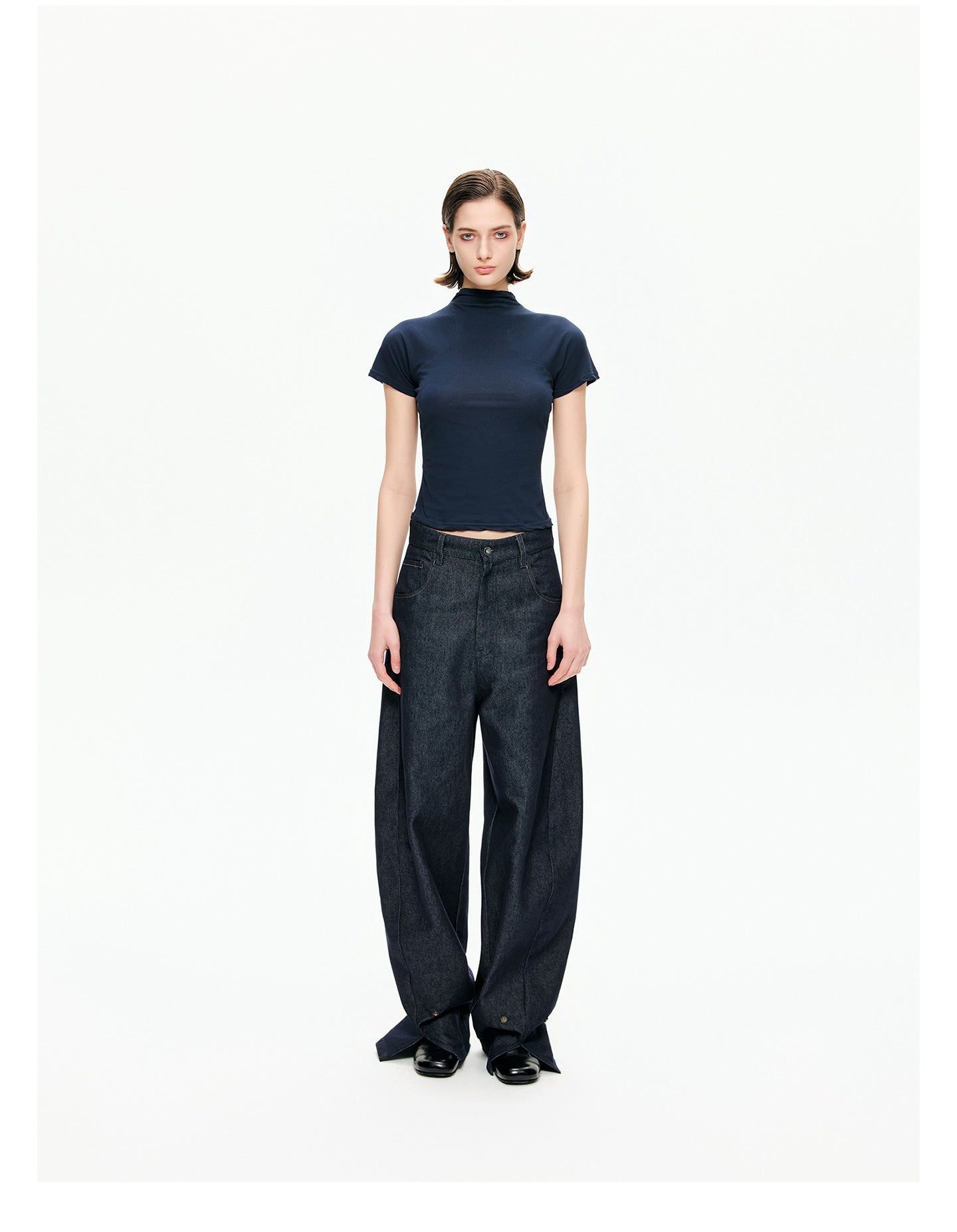 Raw Indigo Barrel-Leg Jeans