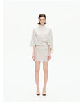 Draped Sleeve Ruched Knit Mini Dress