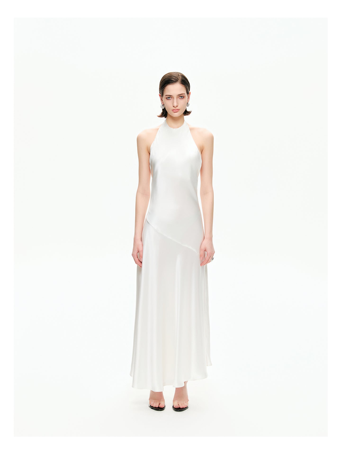 Bias-Cut Satin Halter Maxi Dress