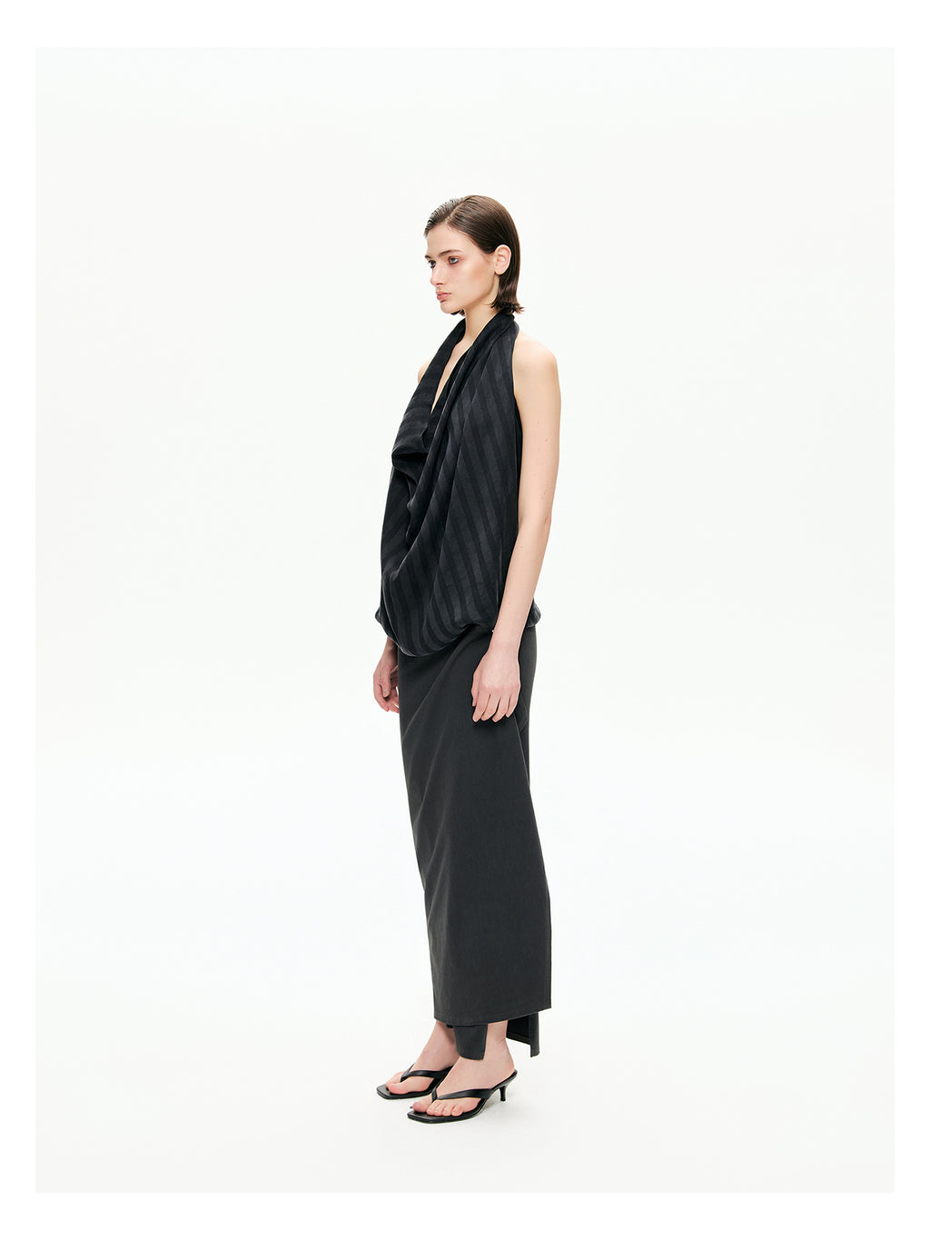 Tonal Stripe Convertible Draped Halter Top
