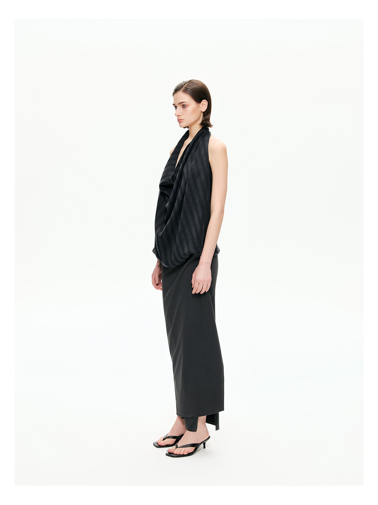 Tonal Stripe Convertible Draped Halter Top