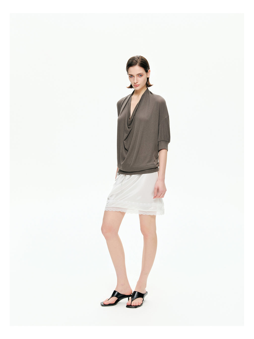 Acetate Satin Lace-Trim Mini Skirt